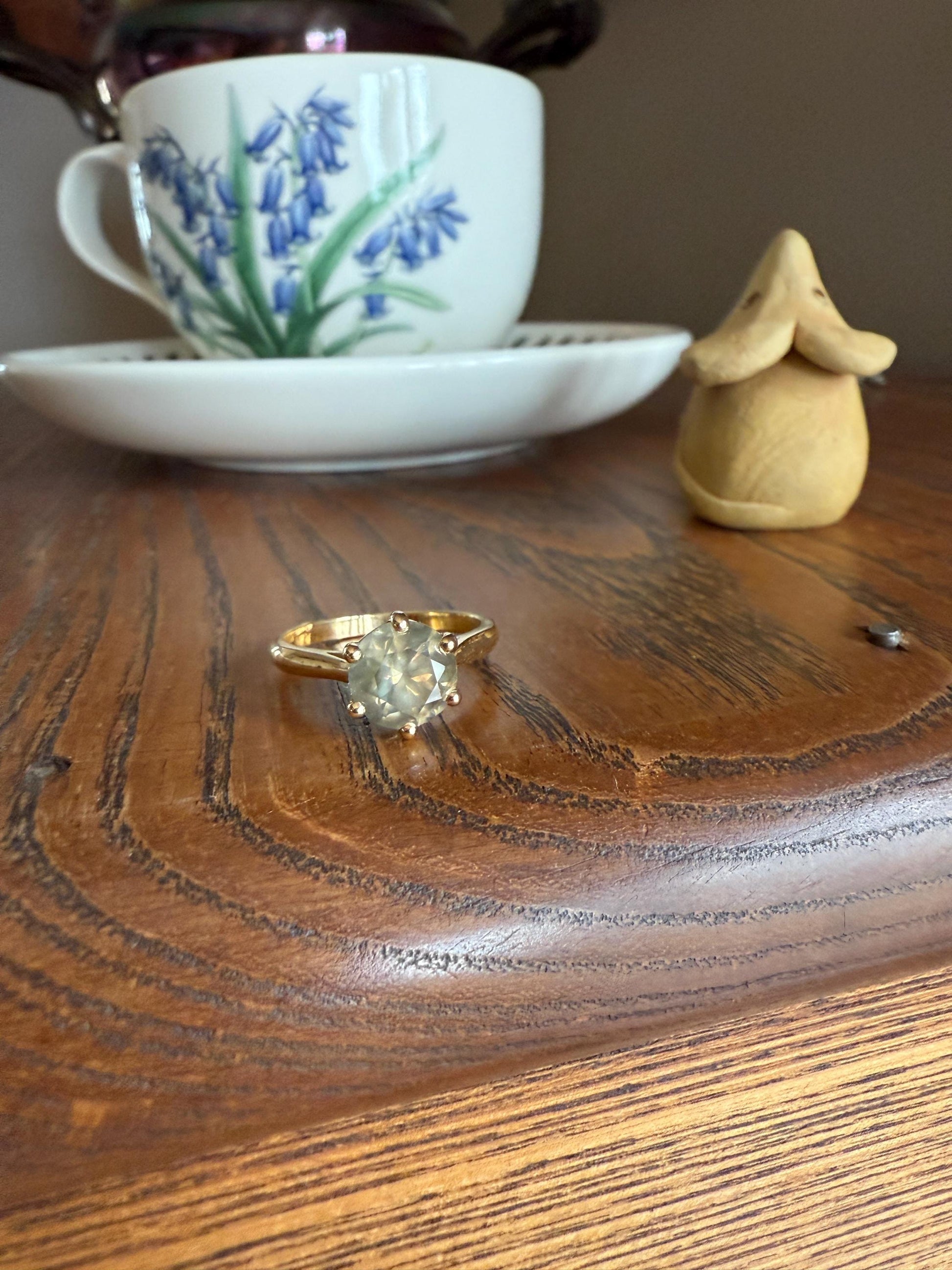 Fancy Intense Yellowish Gray Natural Diamond 2.4 Carat Solitaire Ring Smoky Inner Glow Aura French Vintage 18k Gold Unique Engagement Ooak
