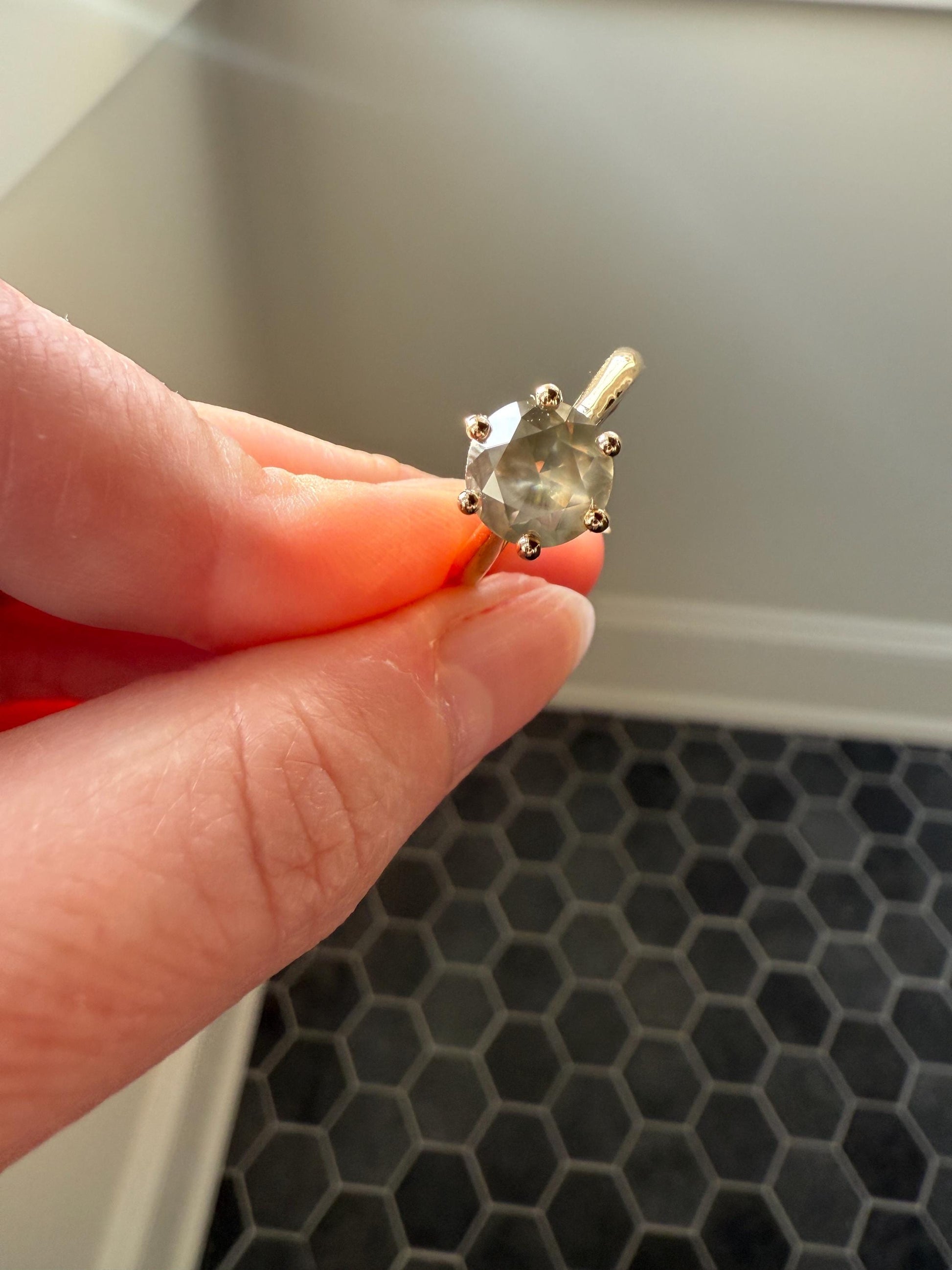 Fancy Intense Yellowish Gray Natural Diamond 2.4 Carat Solitaire Ring Smoky Inner Glow Aura French Vintage 18k Gold Unique Engagement Ooak