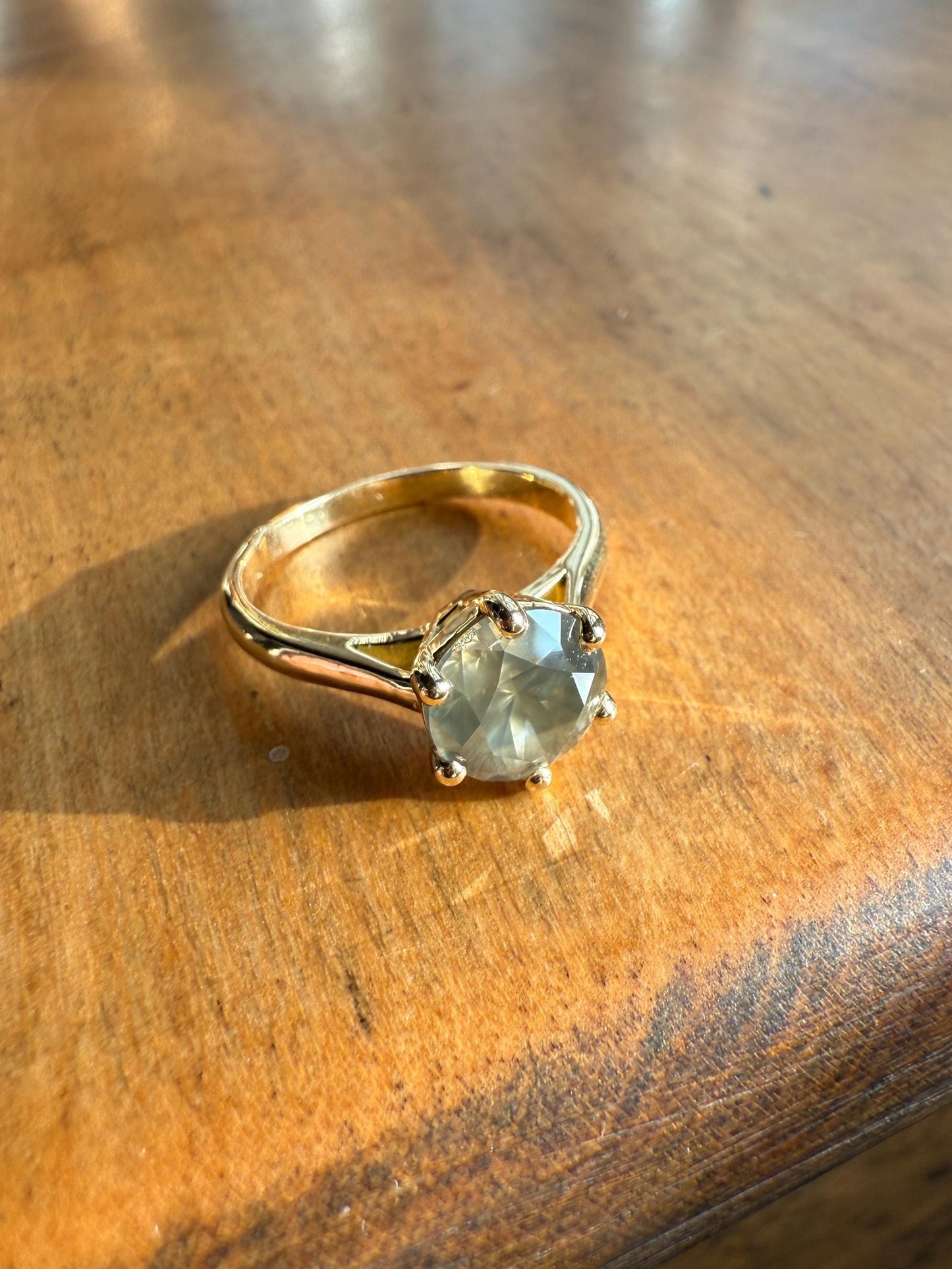 Fancy Intense Yellowish Gray Natural Diamond 2.4 Carat Solitaire Ring Smoky Inner Glow Aura French Vintage 18k Gold Unique Engagement Ooak