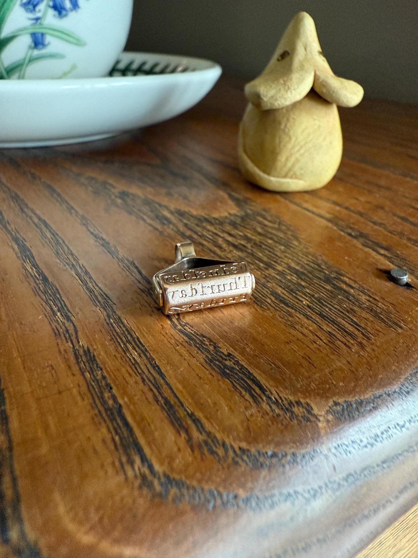 SPINNER Days of the Week Fob 10k Gold Engraved Reverse Intaglio Mini Wax Seal Pendant Antique Victorian