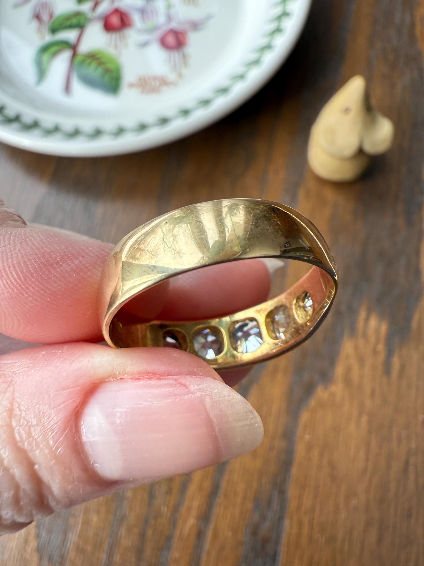 XL 2.5 Carats FIVE Stone Old Mine Cut DIAMOND Gypsy Ring Wide Band 18k Gold Solid Chunky Antique Edwardian Victorian Stacker OmC Man Unisex