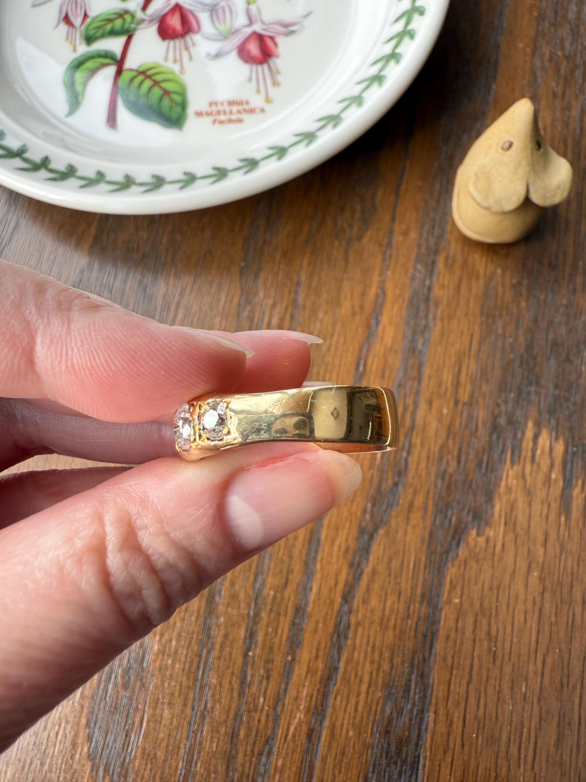 XL 2.5 Carats FIVE Stone Old Mine Cut DIAMOND Gypsy Ring Wide Band 18k Gold Solid Chunky Antique Edwardian Victorian Stacker OmC Man Unisex