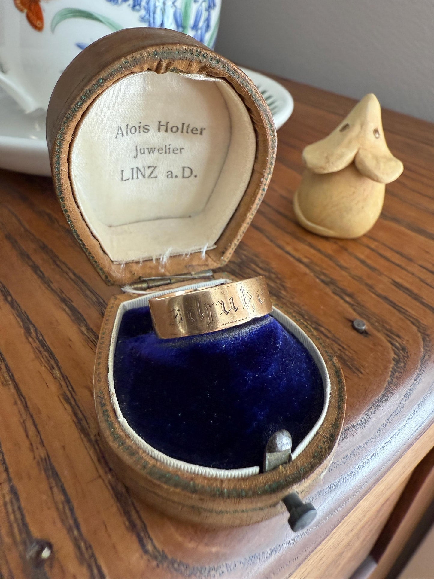 Warm Antique Cigar Band "Gott Schutze Dich" God Bless You 14k Gold Solid Victorian Eternity Ring Wedding Scarce Jewelry with Words Unisex