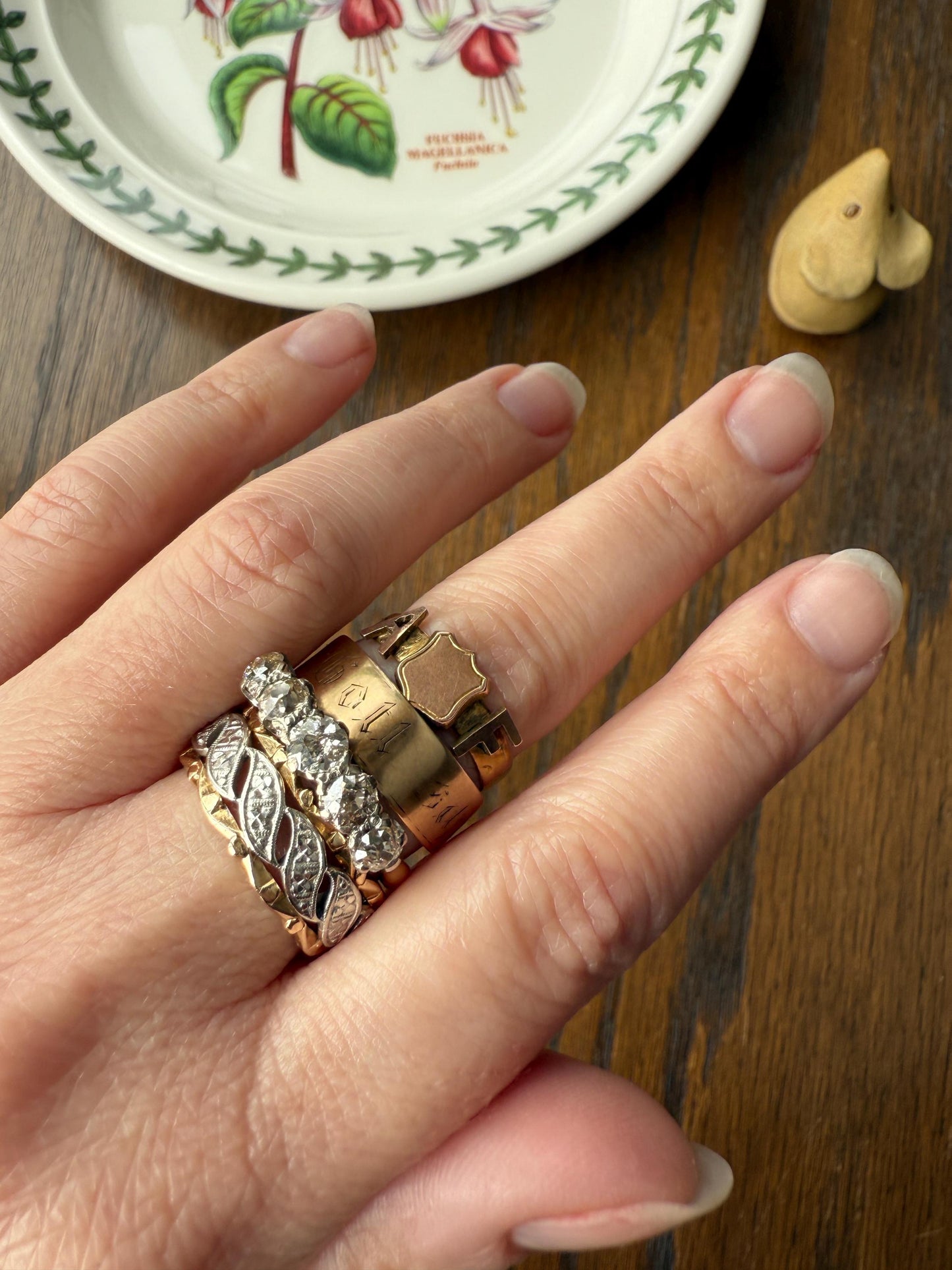 Warm Antique Cigar Band "Gott Schutze Dich" God Bless You 14k Gold Solid Victorian Eternity Ring Wedding Scarce Jewelry with Words Unisex