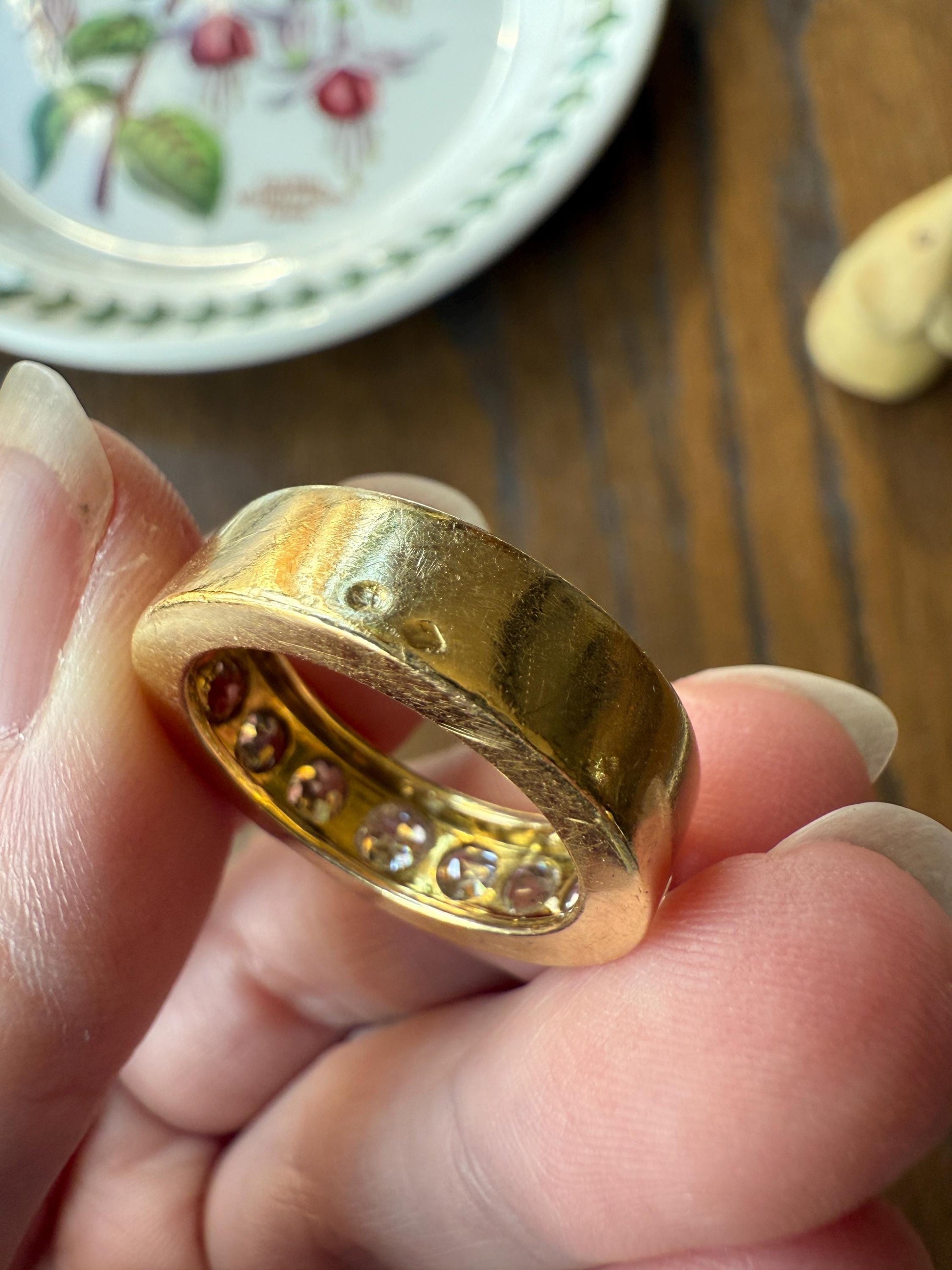 French Vintage 2 Carats Nine Stone Band Chunky Half Hoop Ring Antique Old Mine Cut DIAMOND 8.9g 18k Gold Solid Stacker Heavy Cigar 2Ctw OMC