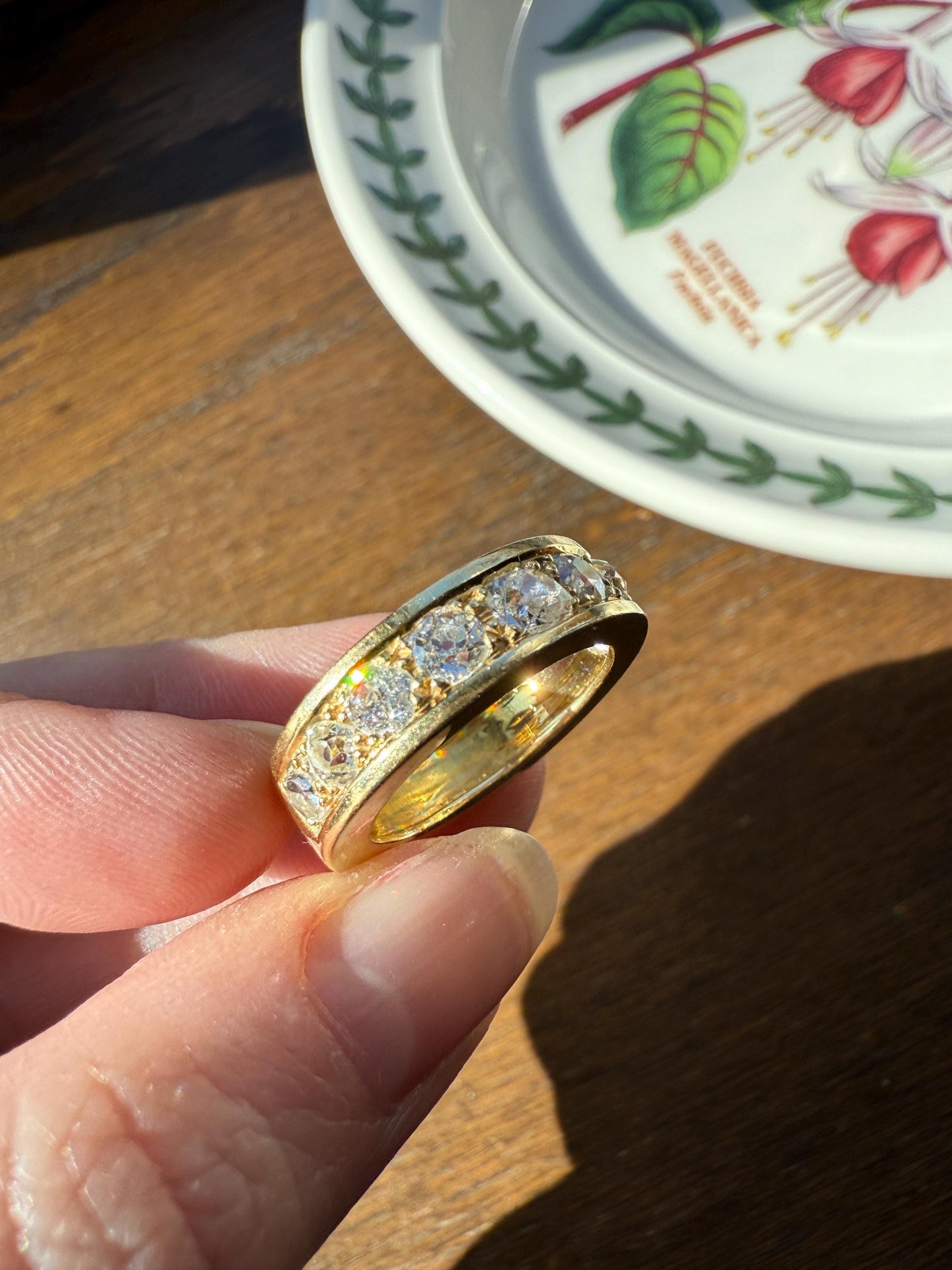 French Vintage 2 Carats Nine Stone Band Chunky Half Hoop Ring Antique Old Mine Cut DIAMOND 8.9g 18k Gold Solid Stacker Heavy Cigar 2Ctw OMC