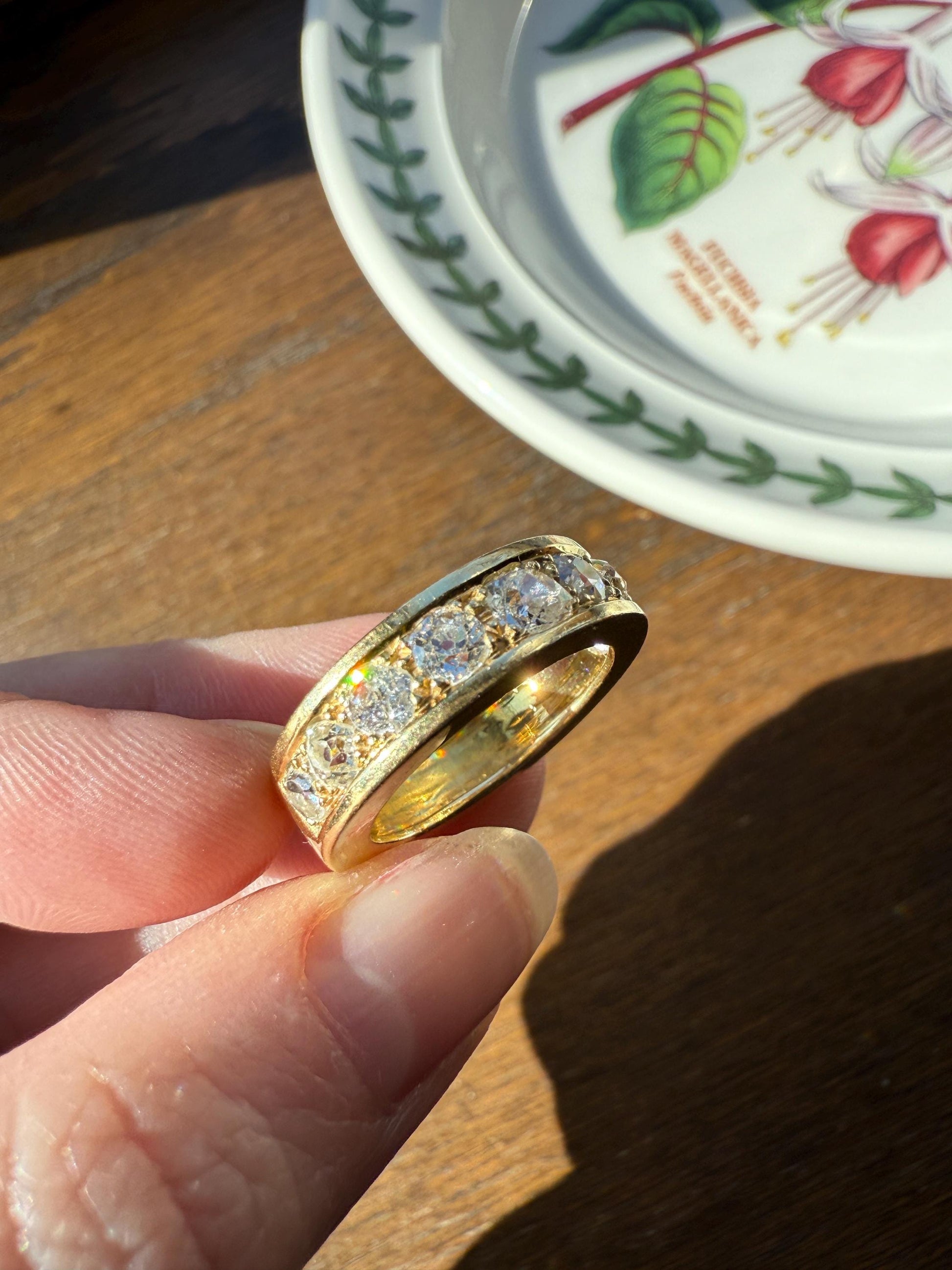 French Vintage 2 Carats Nine Stone Band Chunky Half Hoop Ring Antique Old Mine Cut DIAMOND 8.9g 18k Gold Solid Stacker Heavy Cigar 2Ctw OMC