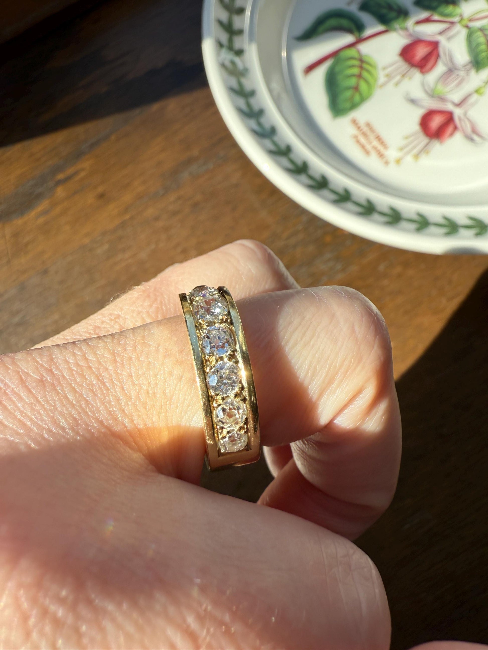 French Vintage 2 Carats Nine Stone Band Chunky Half Hoop Ring Antique Old Mine Cut DIAMOND 8.9g 18k Gold Solid Stacker Heavy Cigar 2Ctw OMC