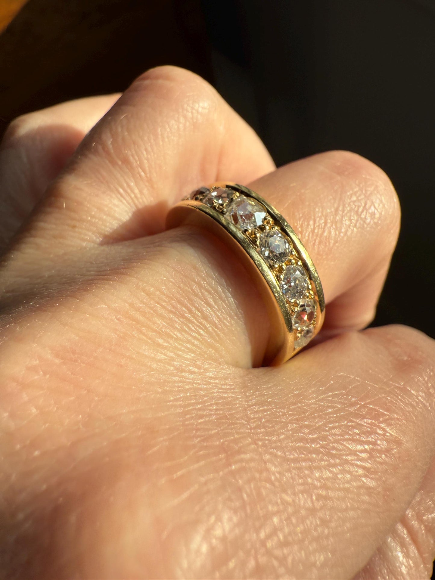 French Vintage 2 Carats Nine Stone Band Chunky Half Hoop Ring Antique Old Mine Cut DIAMOND 8.9g 18k Gold Solid Stacker Heavy Cigar 2Ctw OMC