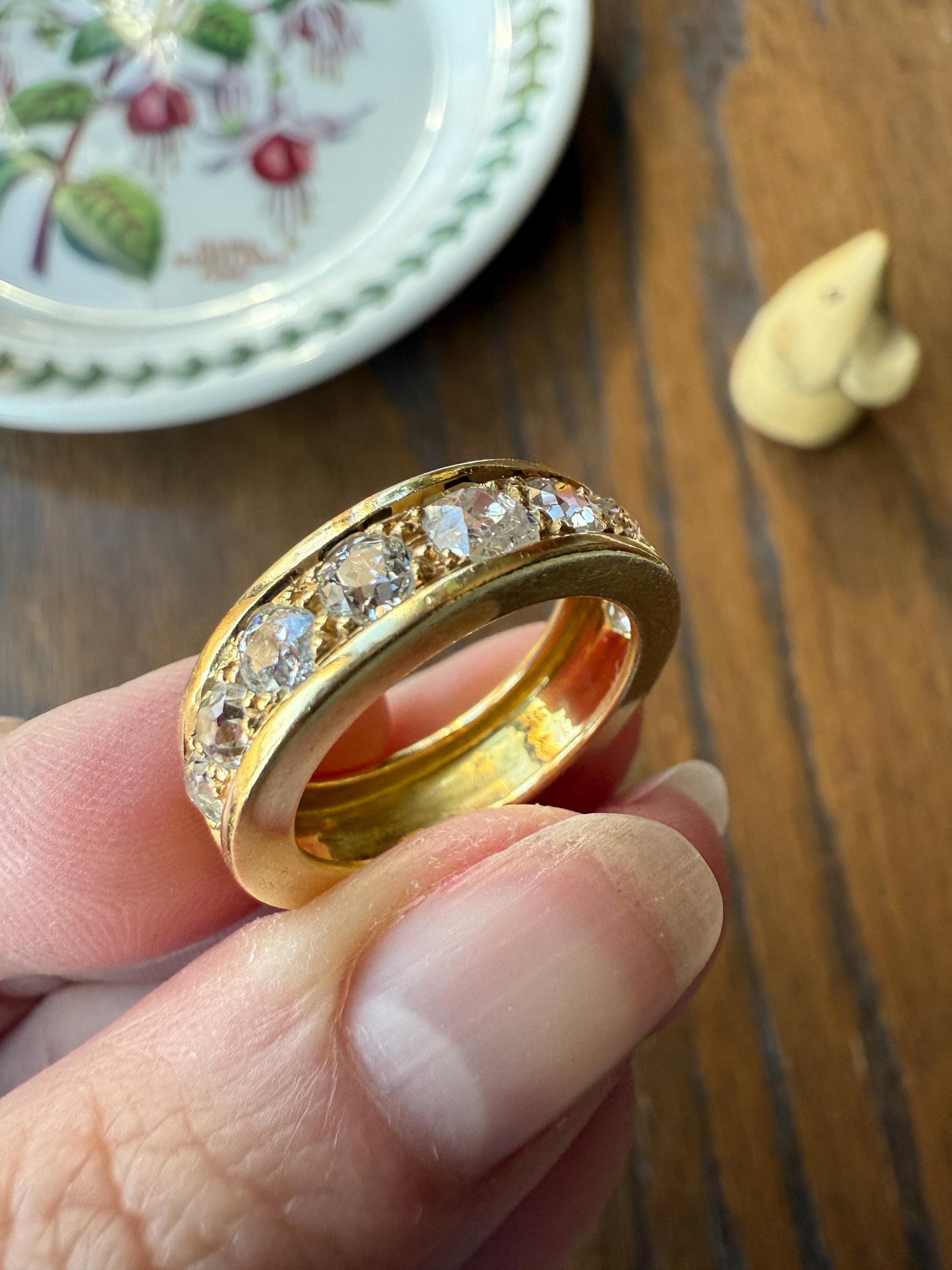 French Vintage 2 Carats Nine Stone Band Chunky Half Hoop Ring Antique Old Mine Cut DIAMOND 8.9g 18k Gold Solid Stacker Heavy Cigar 2Ctw OMC