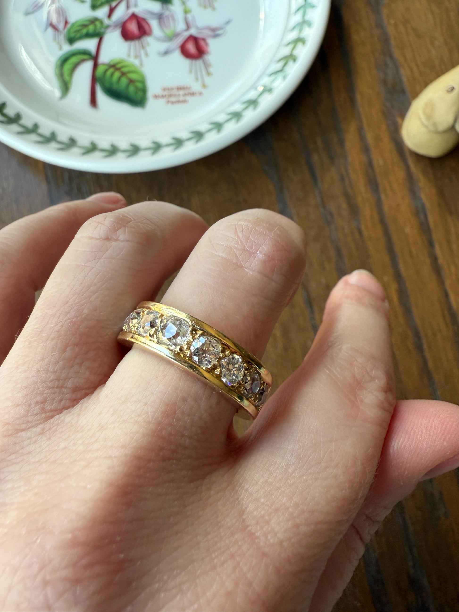 French Vintage 2 Carats Nine Stone Band Chunky Half Hoop Ring Antique Old Mine Cut DIAMOND 8.9g 18k Gold Solid Stacker Heavy Cigar 2Ctw OMC