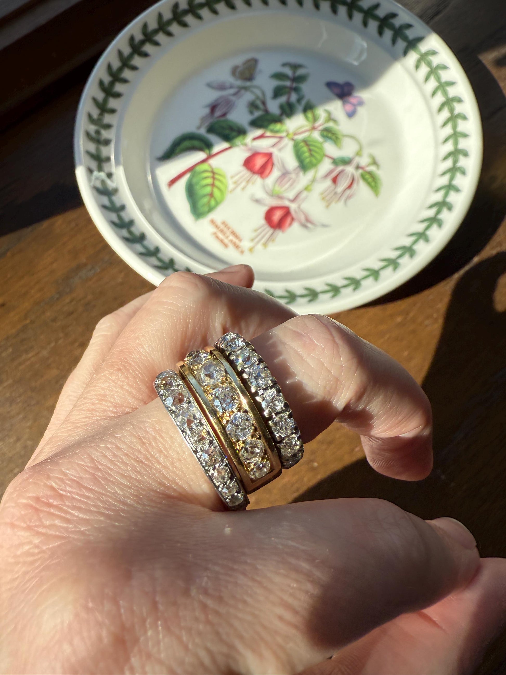 French Vintage 2 Carats Nine Stone Band Chunky Half Hoop Ring Antique Old Mine Cut DIAMOND 8.9g 18k Gold Solid Stacker Heavy Cigar 2Ctw OMC