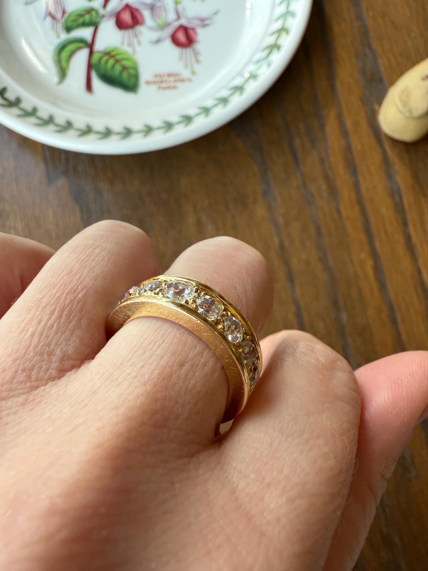French Vintage 2 Carats Nine Stone Band Chunky Half Hoop Ring Antique Old Mine Cut DIAMOND 8.9g 18k Gold Solid Stacker Heavy Cigar 2Ctw OMC