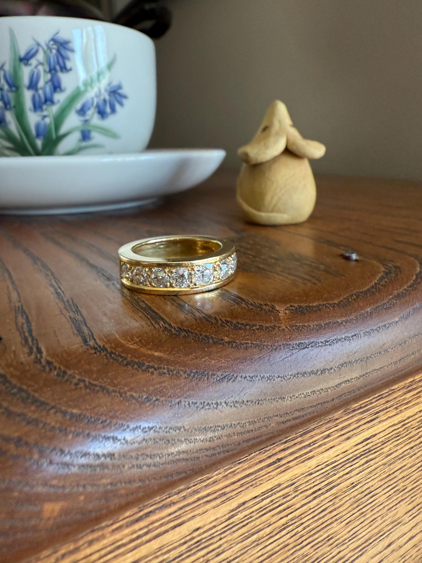 French Vintage 2 Carats Nine Stone Band Chunky Half Hoop Ring Antique Old Mine Cut DIAMOND 8.9g 18k Gold Solid Stacker Heavy Cigar 2Ctw OMC