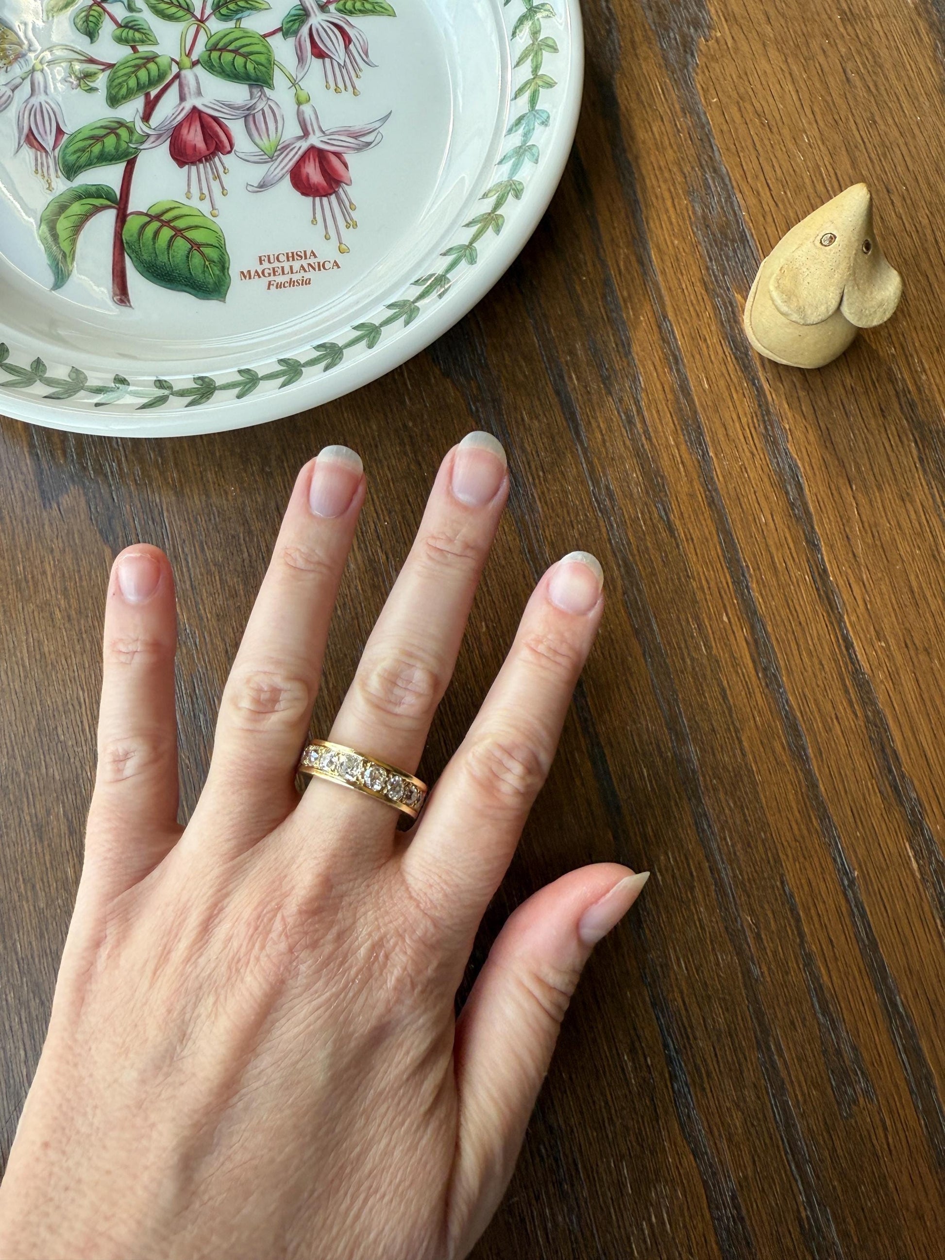 French Vintage 2 Carats Nine Stone Band Chunky Half Hoop Ring Antique Old Mine Cut DIAMOND 8.9g 18k Gold Solid Stacker Heavy Cigar 2Ctw OMC