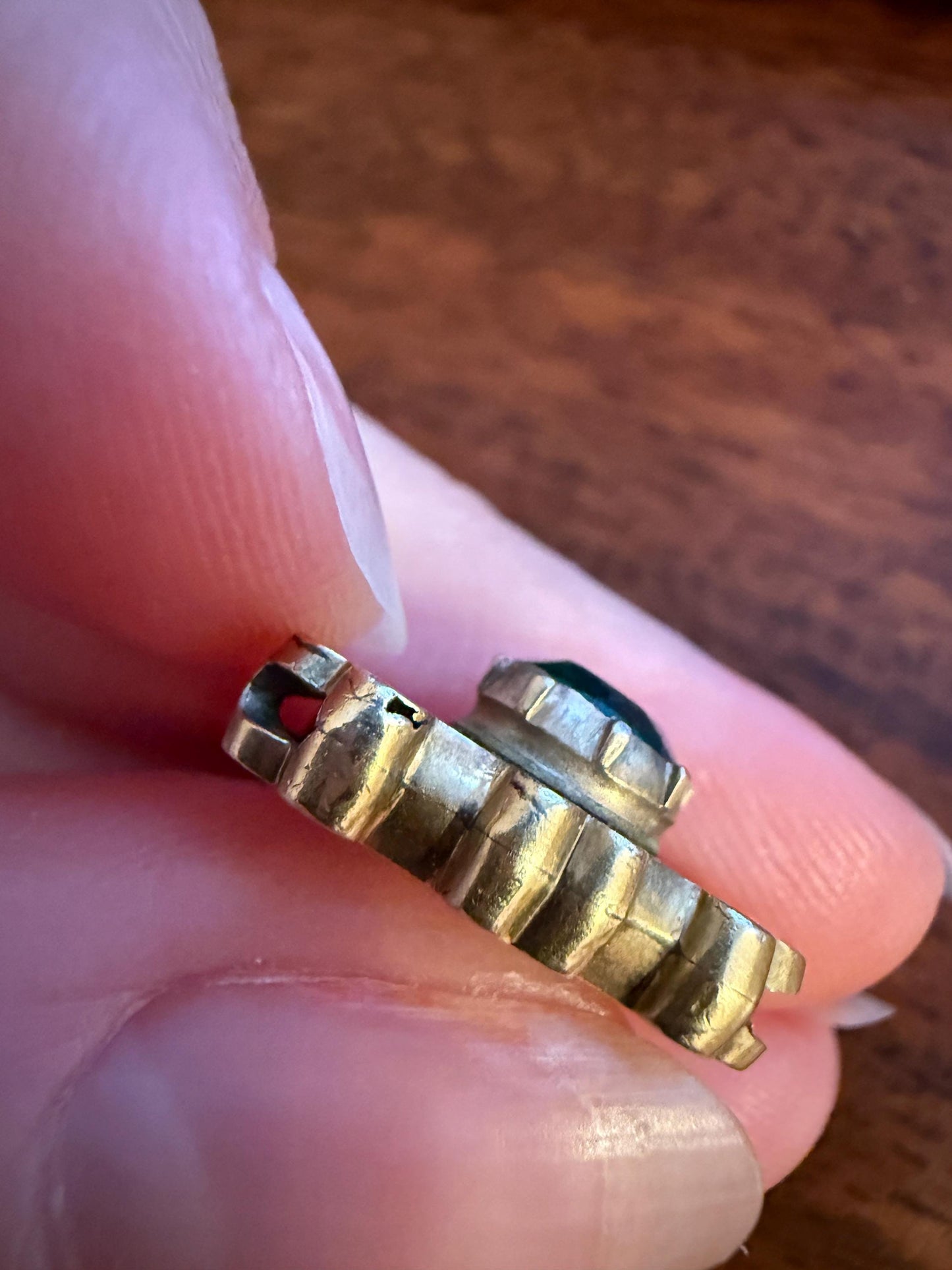 Reversible Slide PENDANT French Antique 14k Gold Engraved Green Paste Faux Emerald Collet Set Bracelet or Necklace Charm Victorian Parts