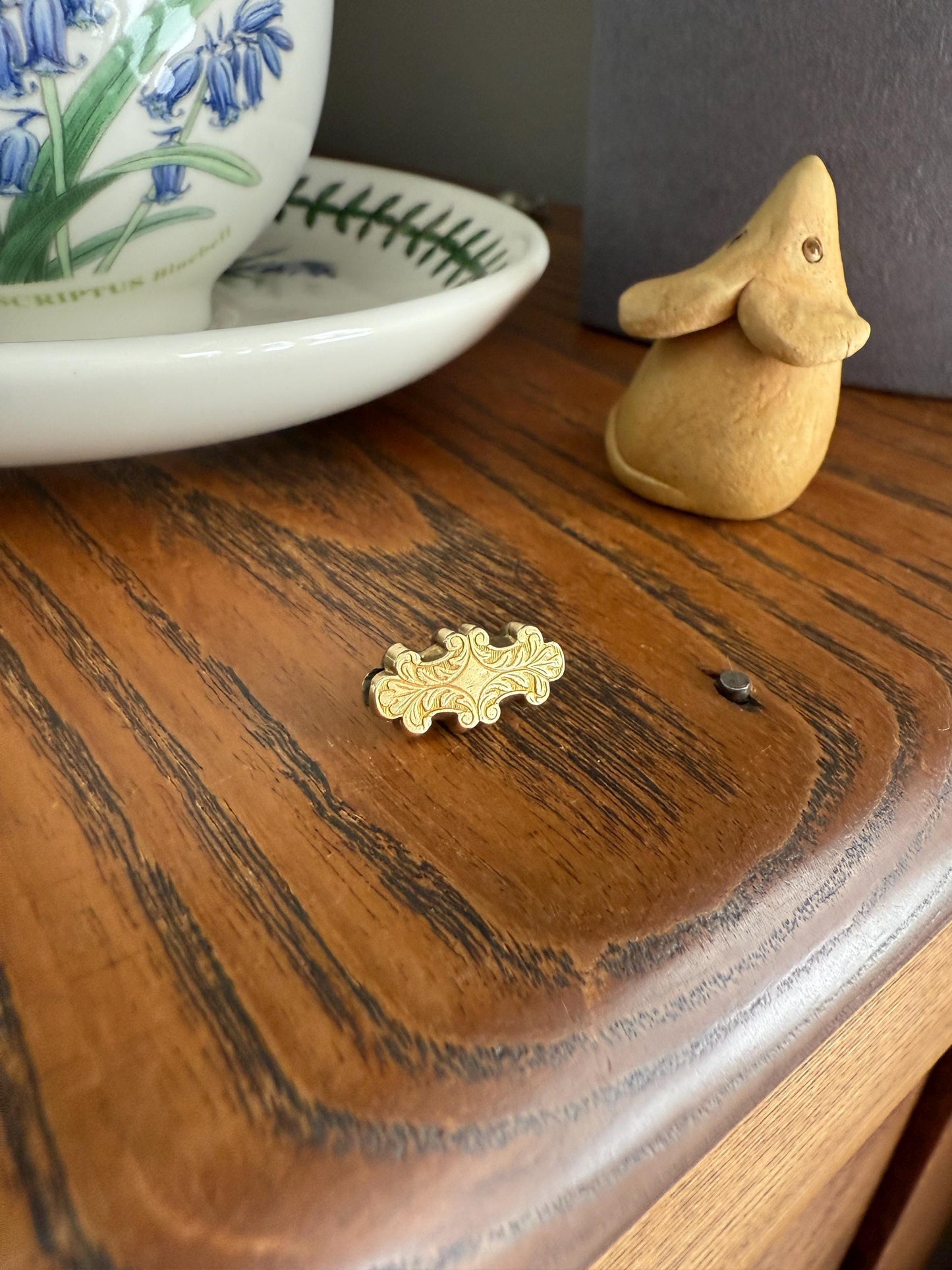 Reversible Slide PENDANT French Antique 14k Gold Engraved Green Paste Faux Emerald Collet Set Bracelet or Necklace Charm Victorian Parts