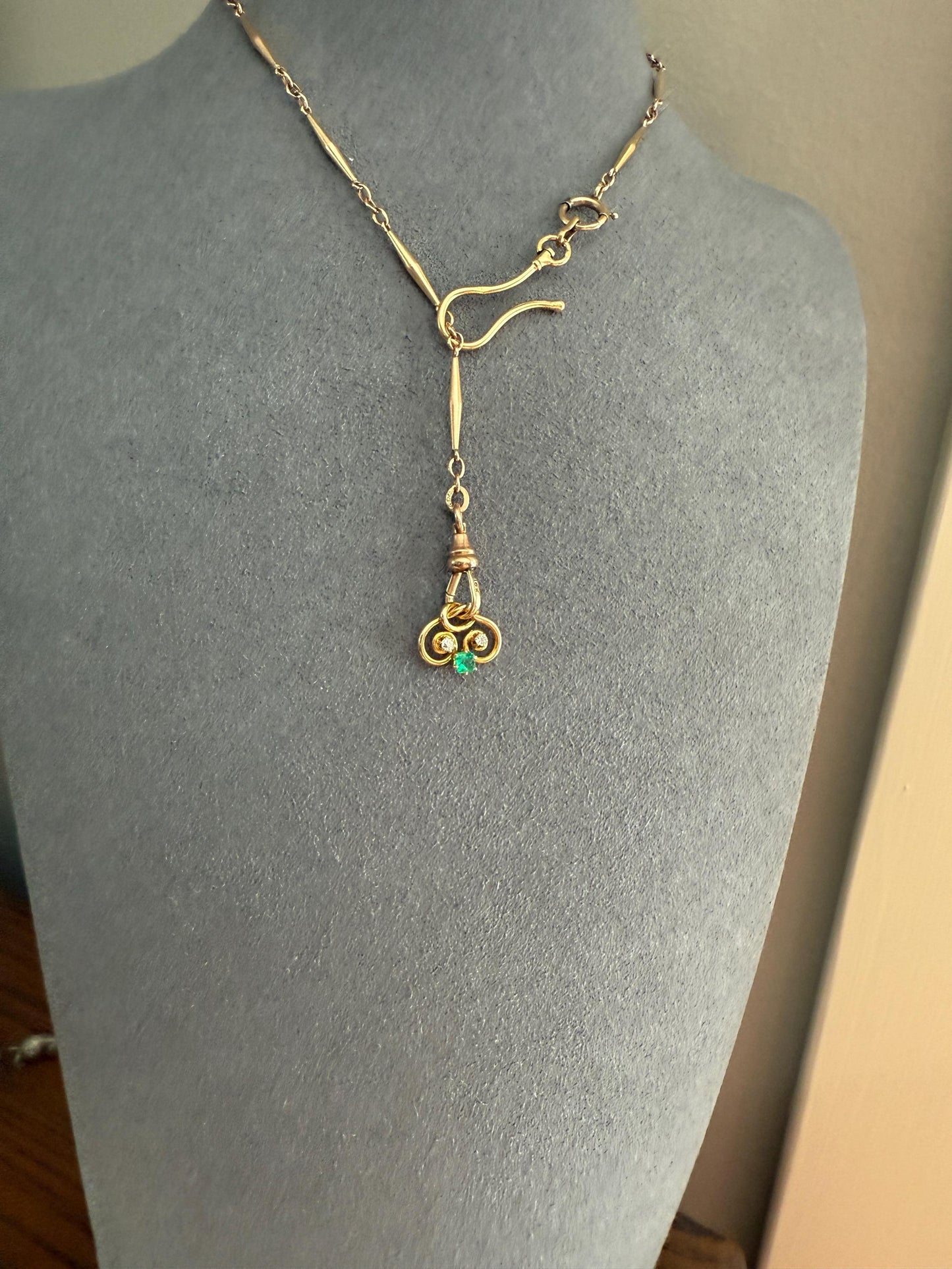 Pretzel Emerald Old Mine Cut Diamond PENDANT Antique 14k Gold Love Knot Bracelet or Necklace Charm Victorian Parts