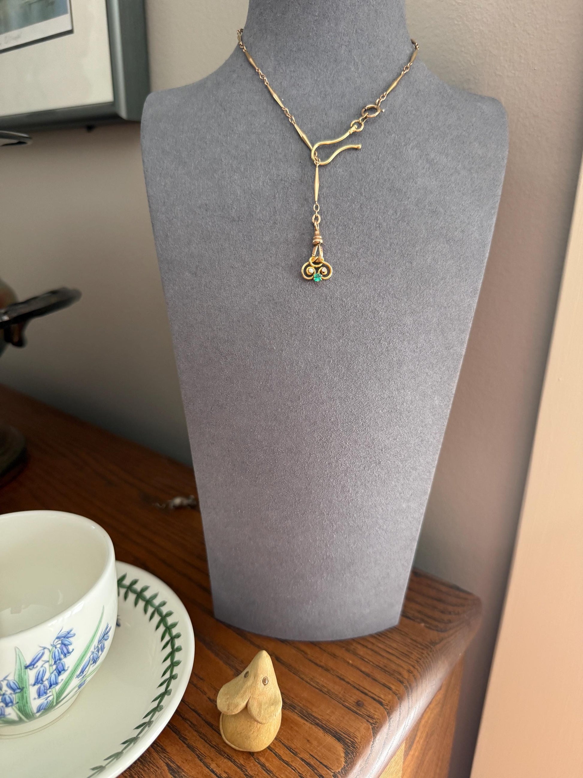 Pretzel Emerald Old Mine Cut Diamond PENDANT Antique 14k Gold Love Knot Bracelet or Necklace Charm Victorian Parts