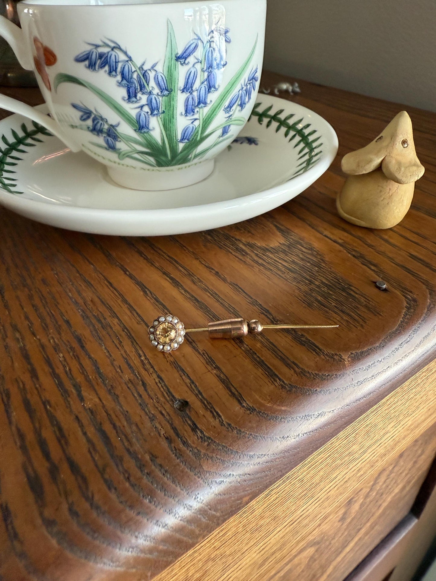 IMPERIAL TOPAZ Old Cut Peach Pearl Halo Antique Stick Pin - Daisy Cluster Bead Rivet Pendant Ring Charm Conversion? 18k 14k Gold