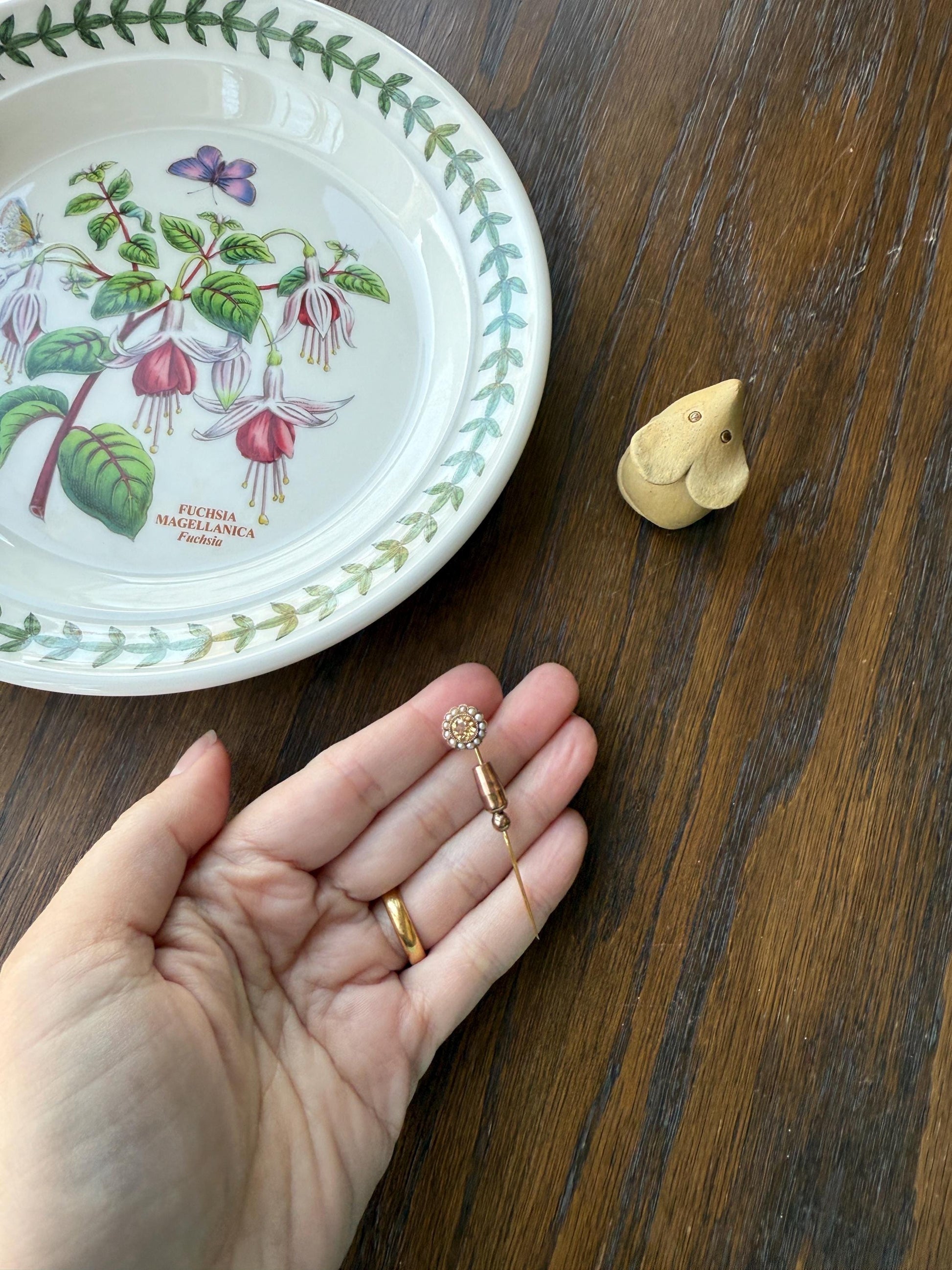 IMPERIAL TOPAZ Old Cut Peach Pearl Halo Antique Stick Pin - Daisy Cluster Bead Rivet Pendant Ring Charm Conversion? 18k 14k Gold