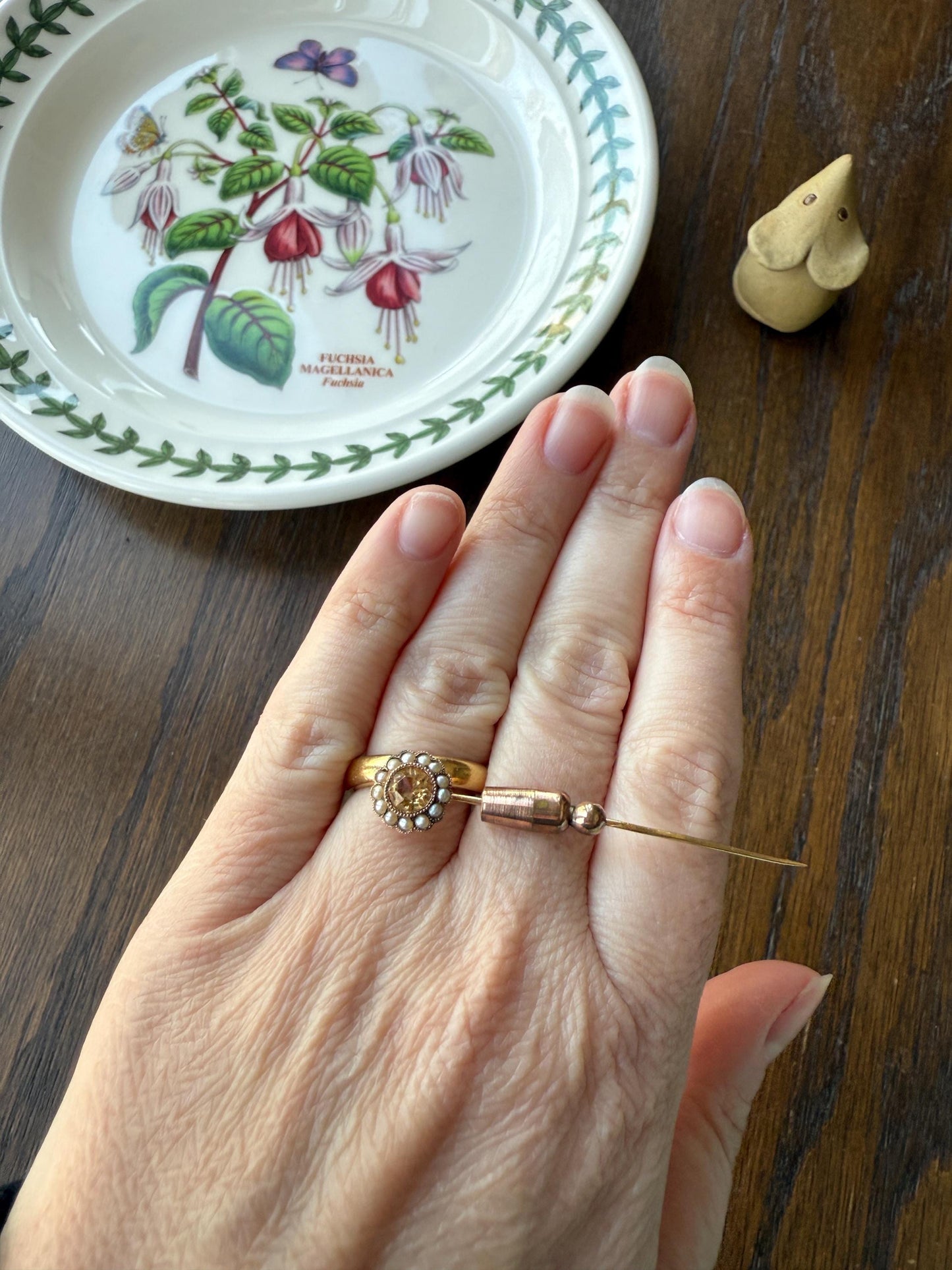 IMPERIAL TOPAZ Old Cut Peach Pearl Halo Antique Stick Pin - Daisy Cluster Bead Rivet Pendant Ring Charm Conversion? 18k 14k Gold