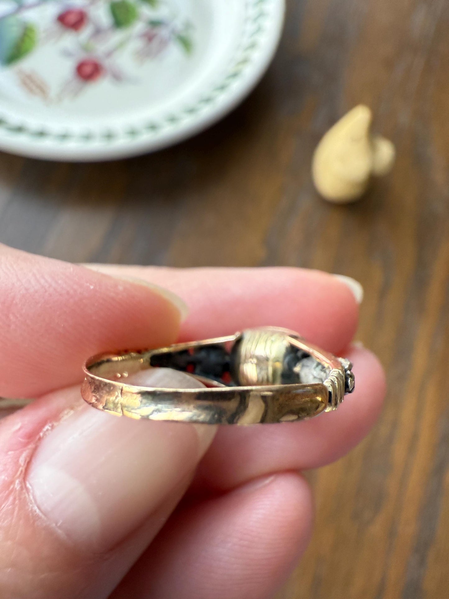 Antique Foiled CITRINE Sunny Yellow Rose Cut Diamond Ring Georgian Era Setting Button Back Ring Butt ; ) East West Elongated