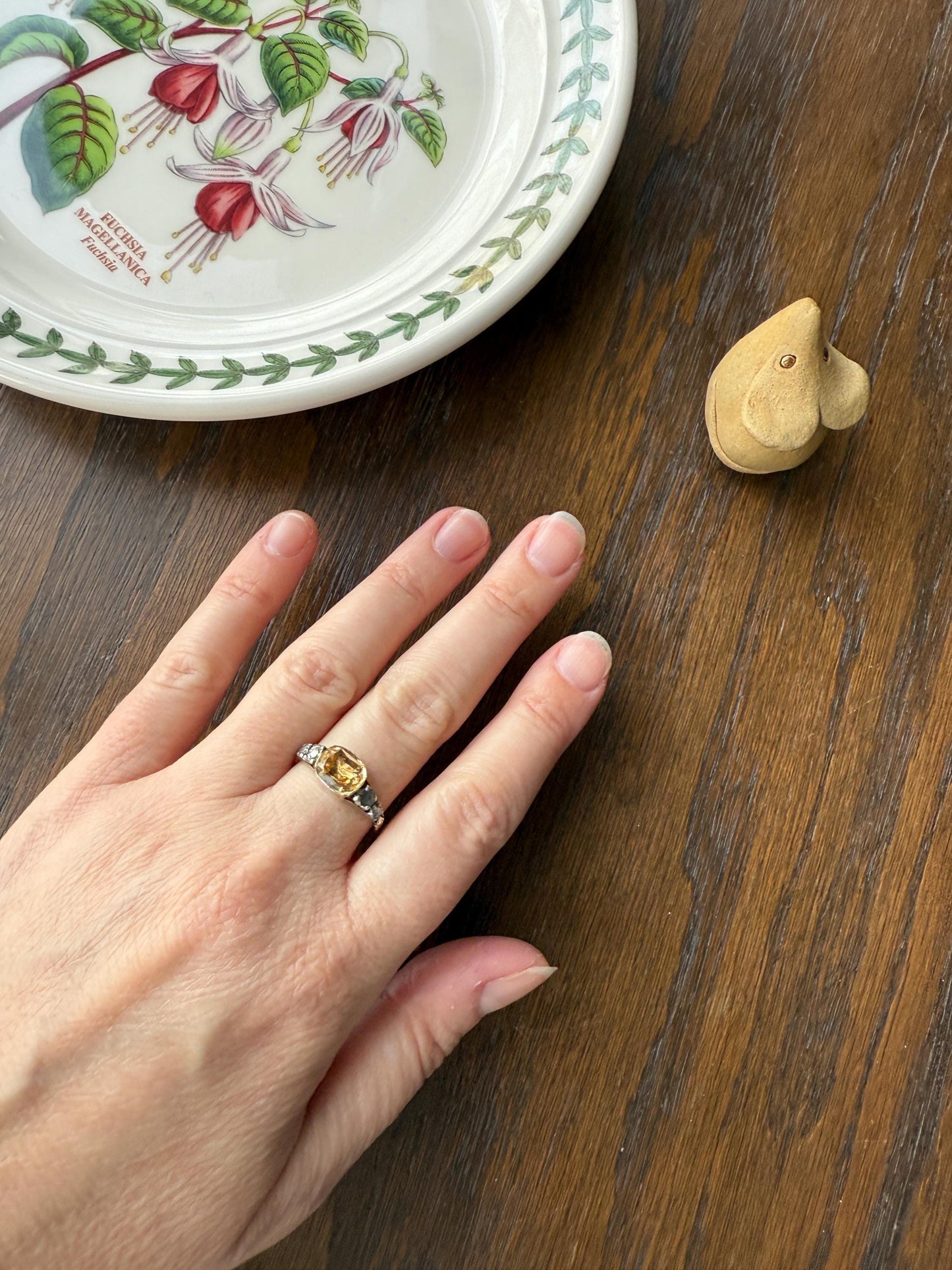 Antique Foiled CITRINE Sunny Yellow Rose Cut Diamond Ring Georgian Era Setting Button Back Ring Butt ; ) East West Elongated