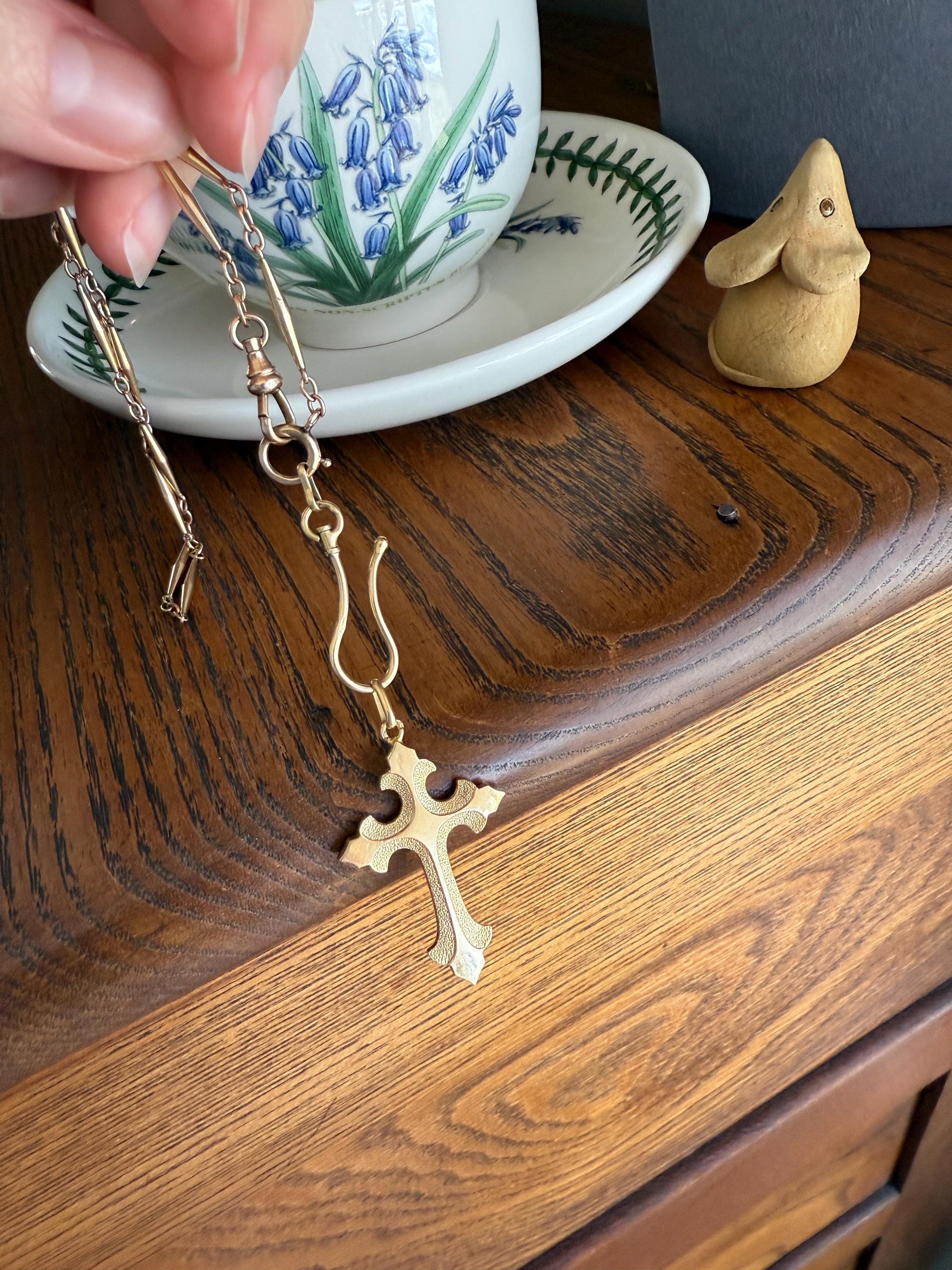 VICTORIAN 18k Gold French Antique Cross PENDANT Matte and Shine Texture Reversible Ornate Religious Faith Gift Belle Epoque