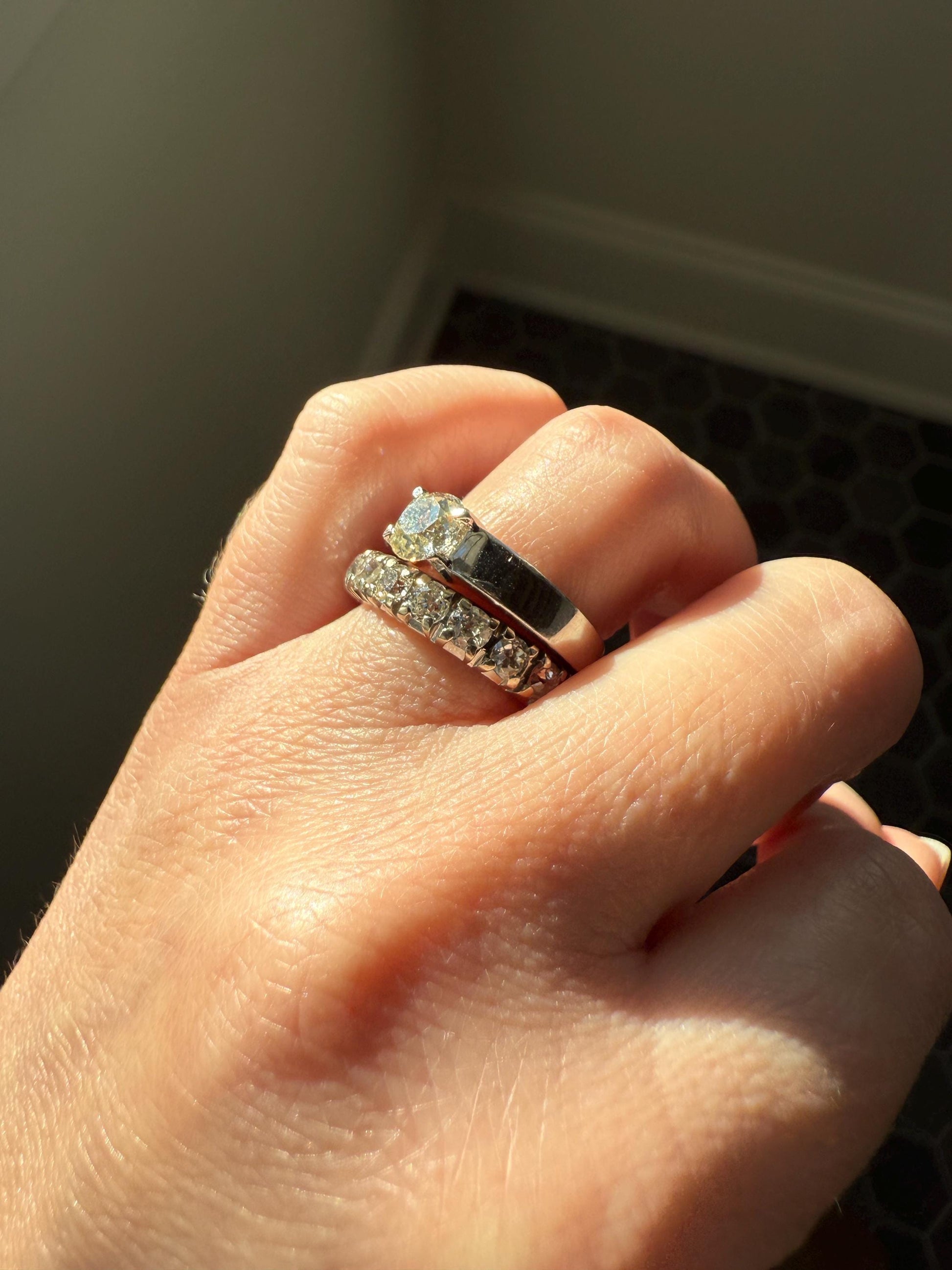 FRENCH Antique Art Deco 2.7 Carats 18 Old Mine Cut DiAMOND Full ETERNITY Band Ring 18k White GOLD Wedding Anniversary Beveled OmC