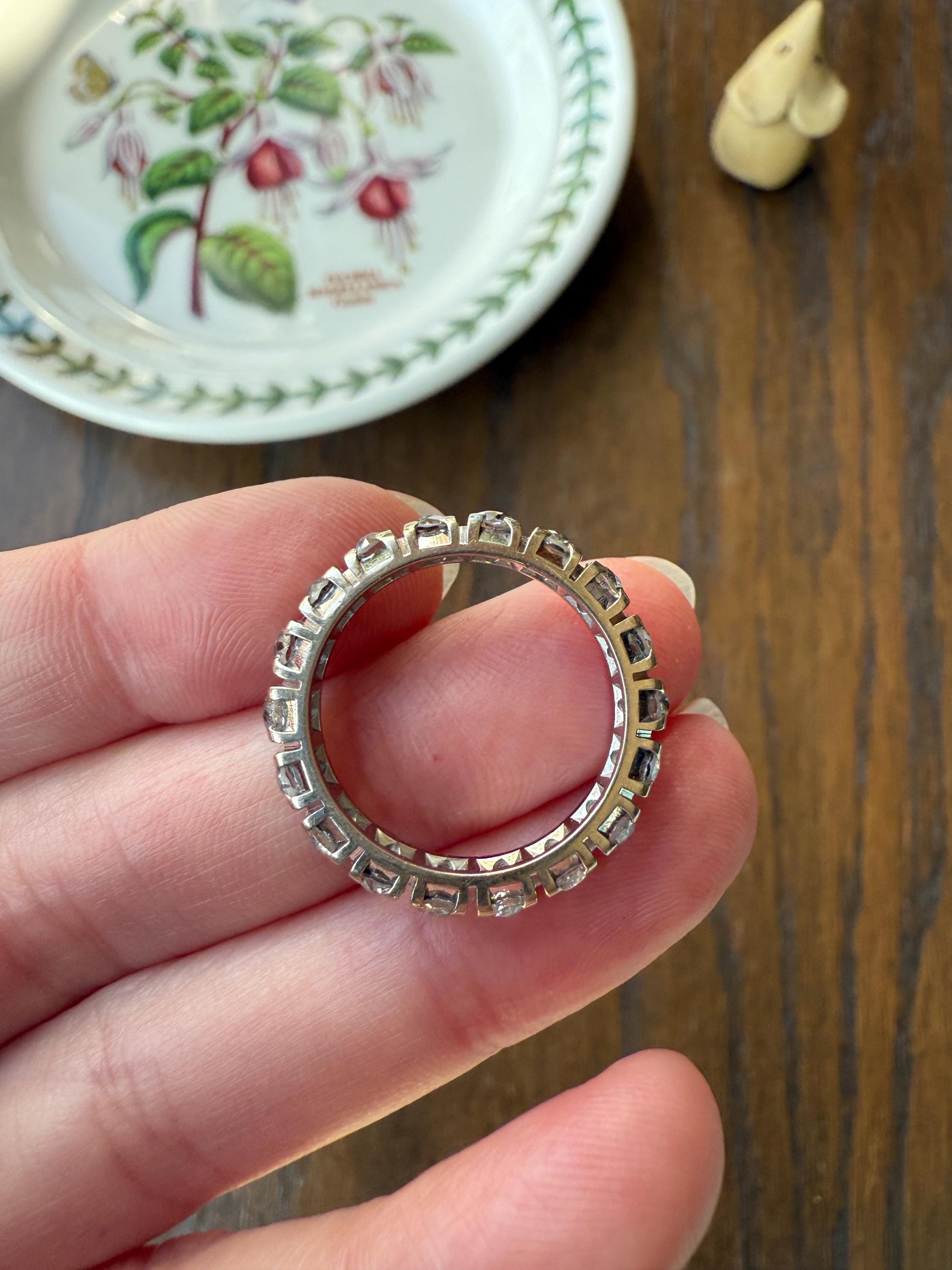 FRENCH Antique Art Deco 2.7 Carats 18 Old Mine Cut DiAMOND Full ETERNITY Band Ring 18k White GOLD Wedding Anniversary Beveled OmC