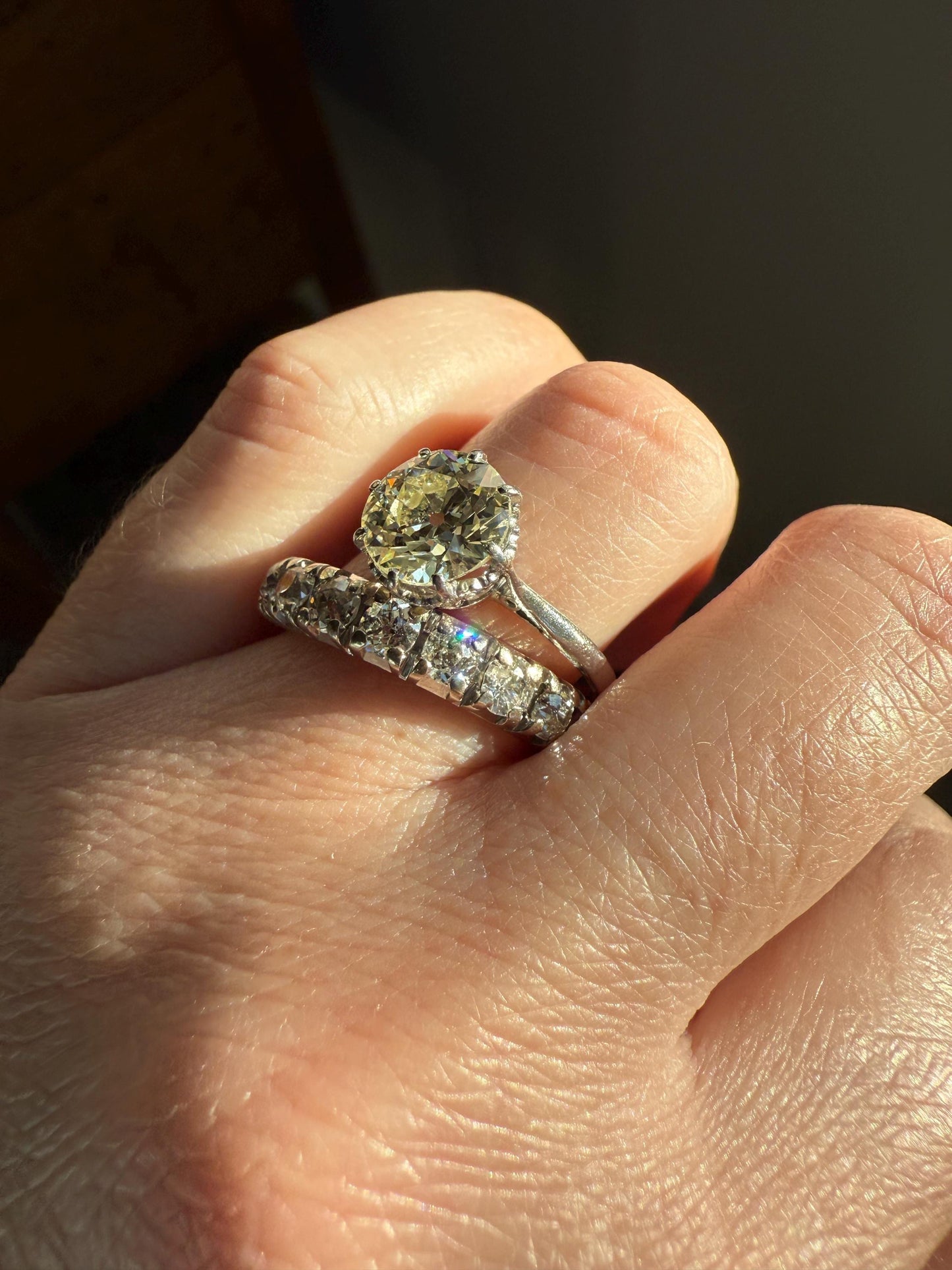 FRENCH Antique Art Deco 2.7 Carats 18 Old Mine Cut DiAMOND Full ETERNITY Band Ring 18k White GOLD Wedding Anniversary Beveled OmC