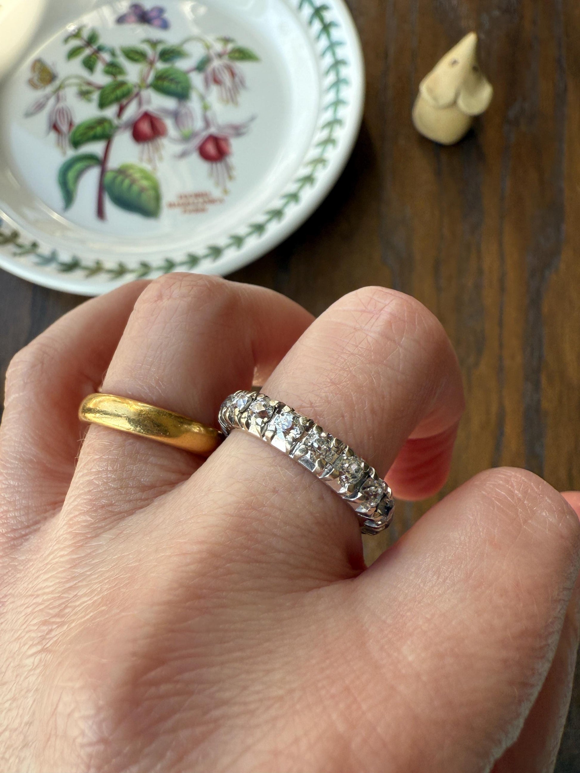 FRENCH Antique Art Deco 2.7 Carats 18 Old Mine Cut DiAMOND Full ETERNITY Band Ring 18k White GOLD Wedding Anniversary Beveled OmC