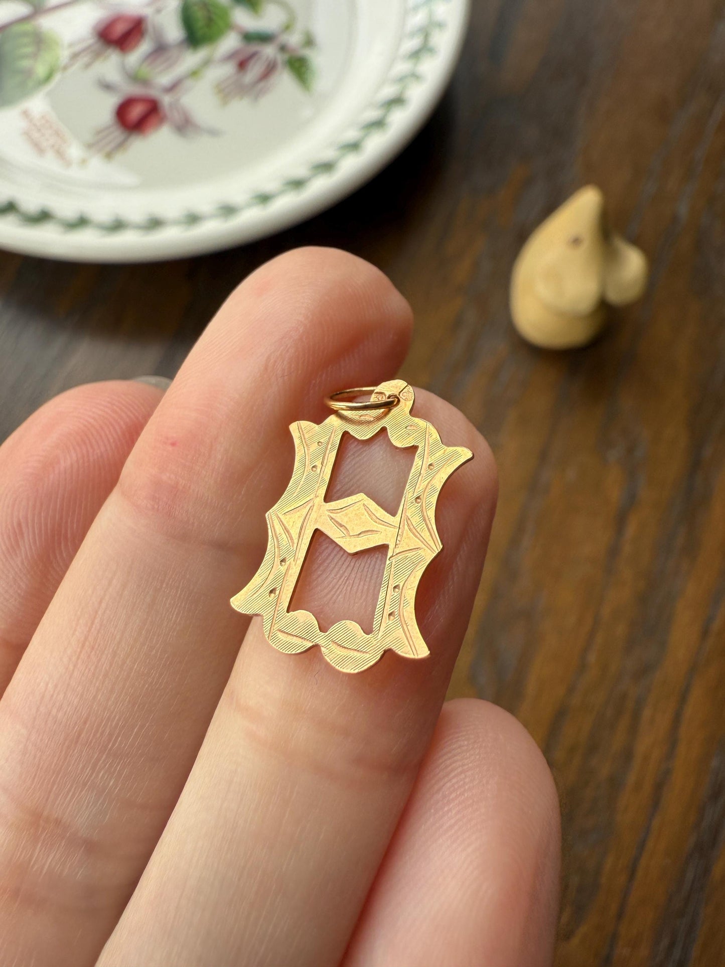 Antique LETTER Pendant Charm H A 19k Solid Gold Figural Monogram Initial