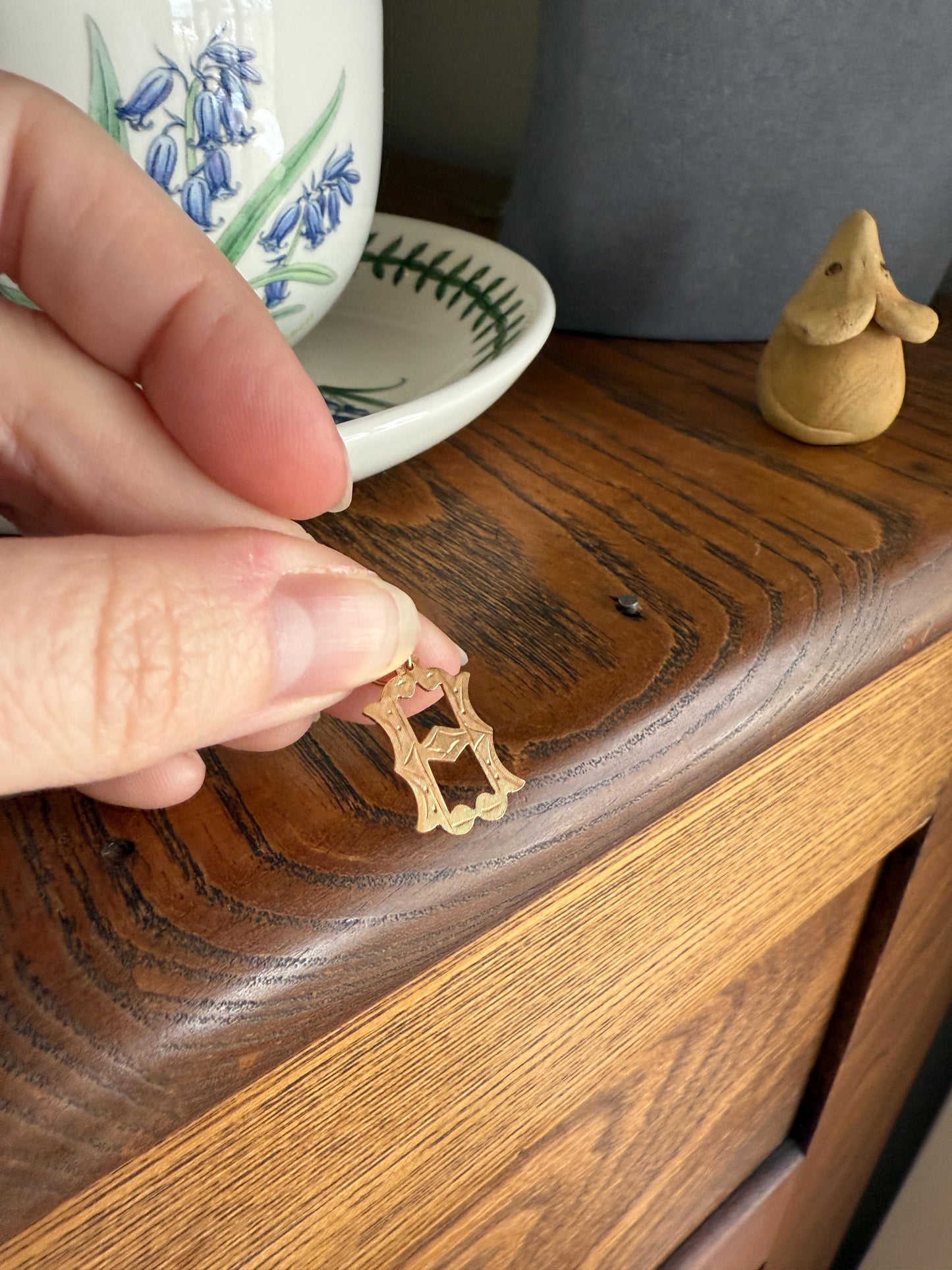 Antique LETTER Pendant Charm H A 19k Solid Gold Figural Monogram Initial