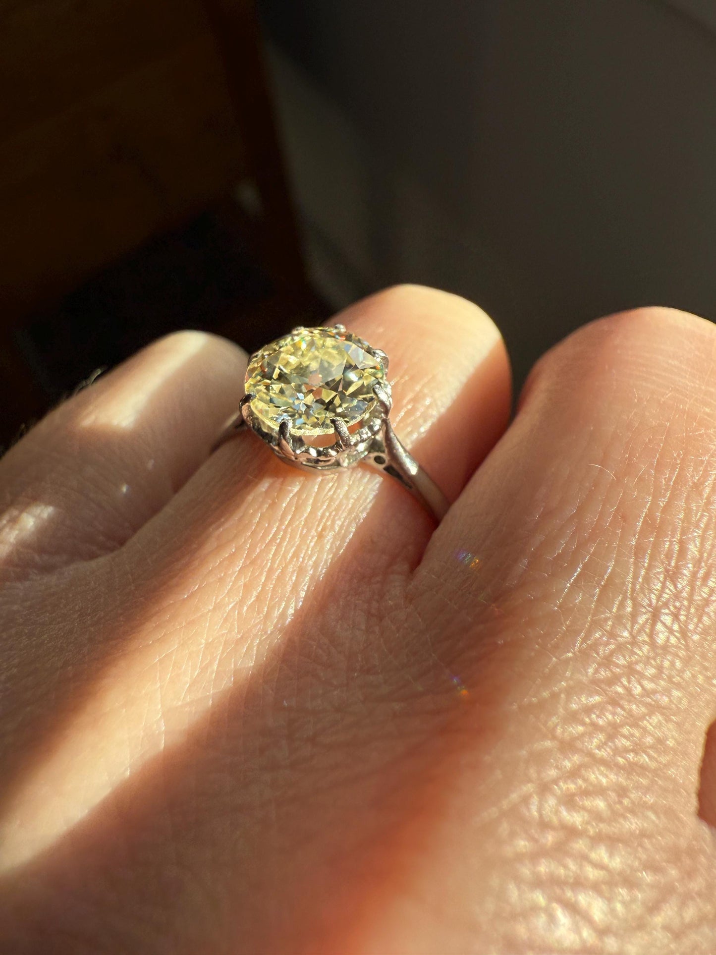 Antique Eye Clean Two Carat Warm Natural Old European Cut DiAMOND Solitaire Ring Platinum Engagement All Original Edwardian Setting 2Ctw