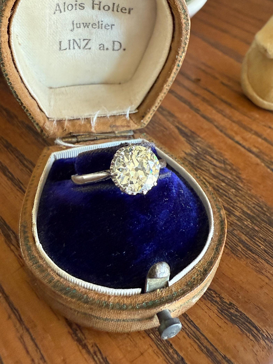 Antique Eye Clean Two Carat Warm Pale Yellow Natural Old European Cut DiAMOND Solitaire Ring Platinum Engagement All Original Edwardian Setting 2Ctw