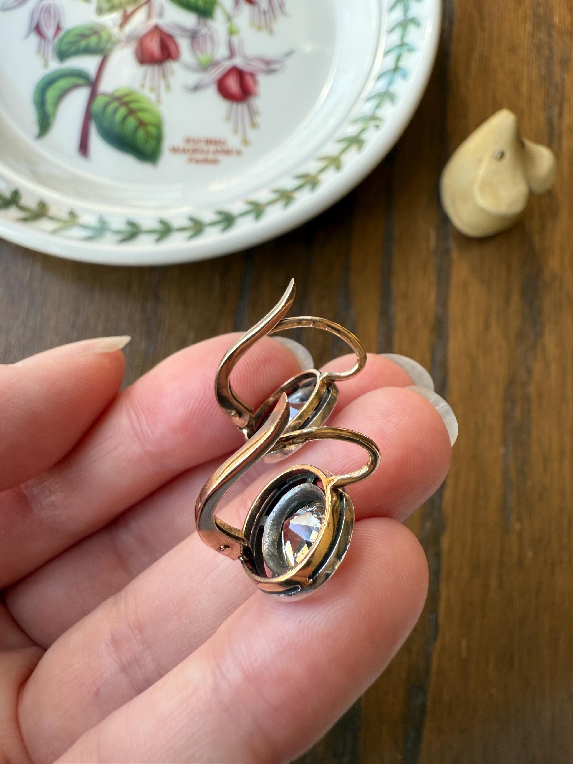 Boxed Original Antique 3.7 Carats Old Mine Cut DIAMOND Natural Dormeuse Earrings Bezel Set Circle Halo 18k Gold Silver Dangle Bullseye Gift