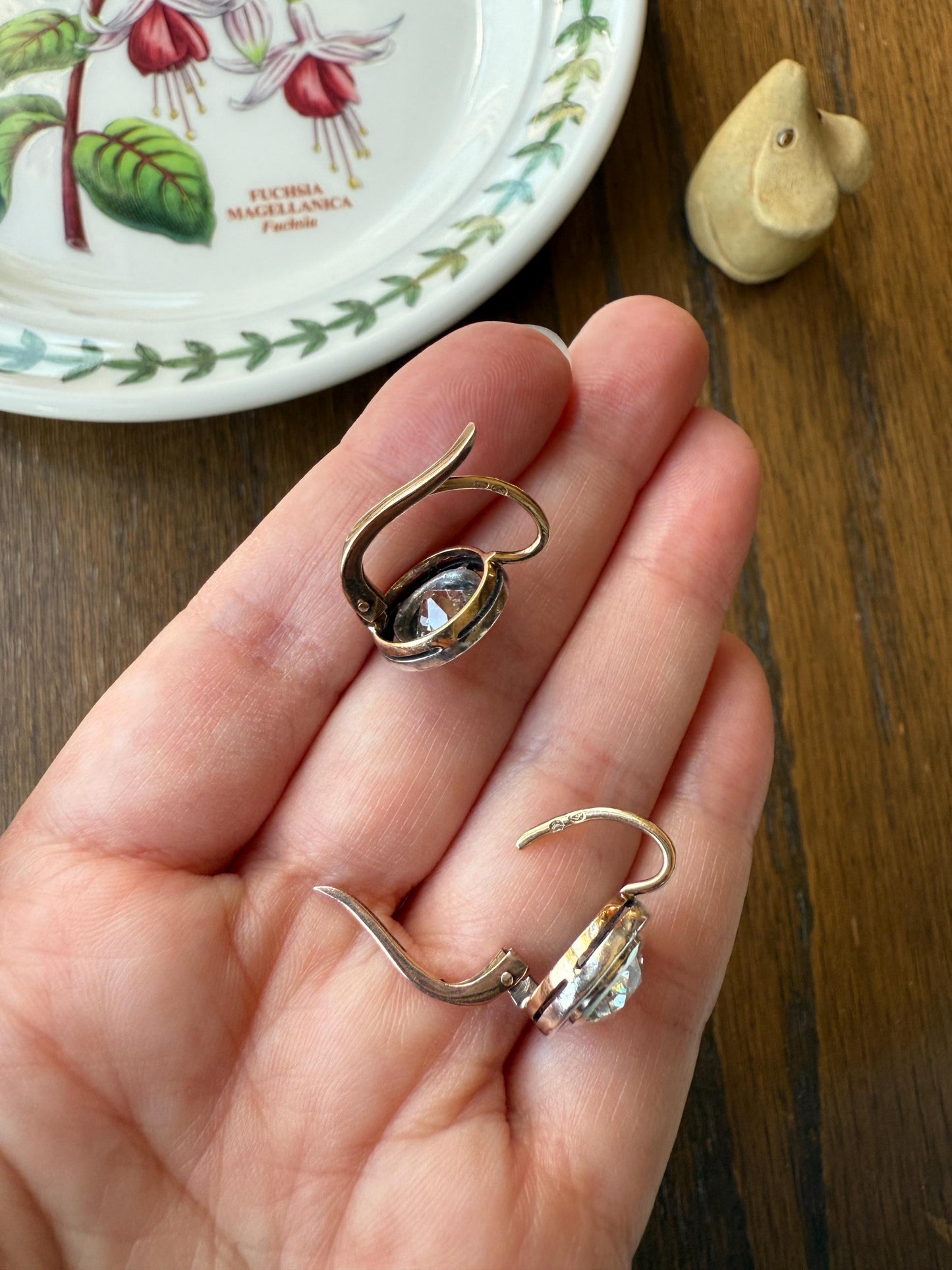 Boxed Original Antique 3.7 Carats Old Mine Cut DIAMOND Natural Dormeuse Earrings Bezel Set Circle Halo 18k Gold Silver Dangle Bullseye Gift