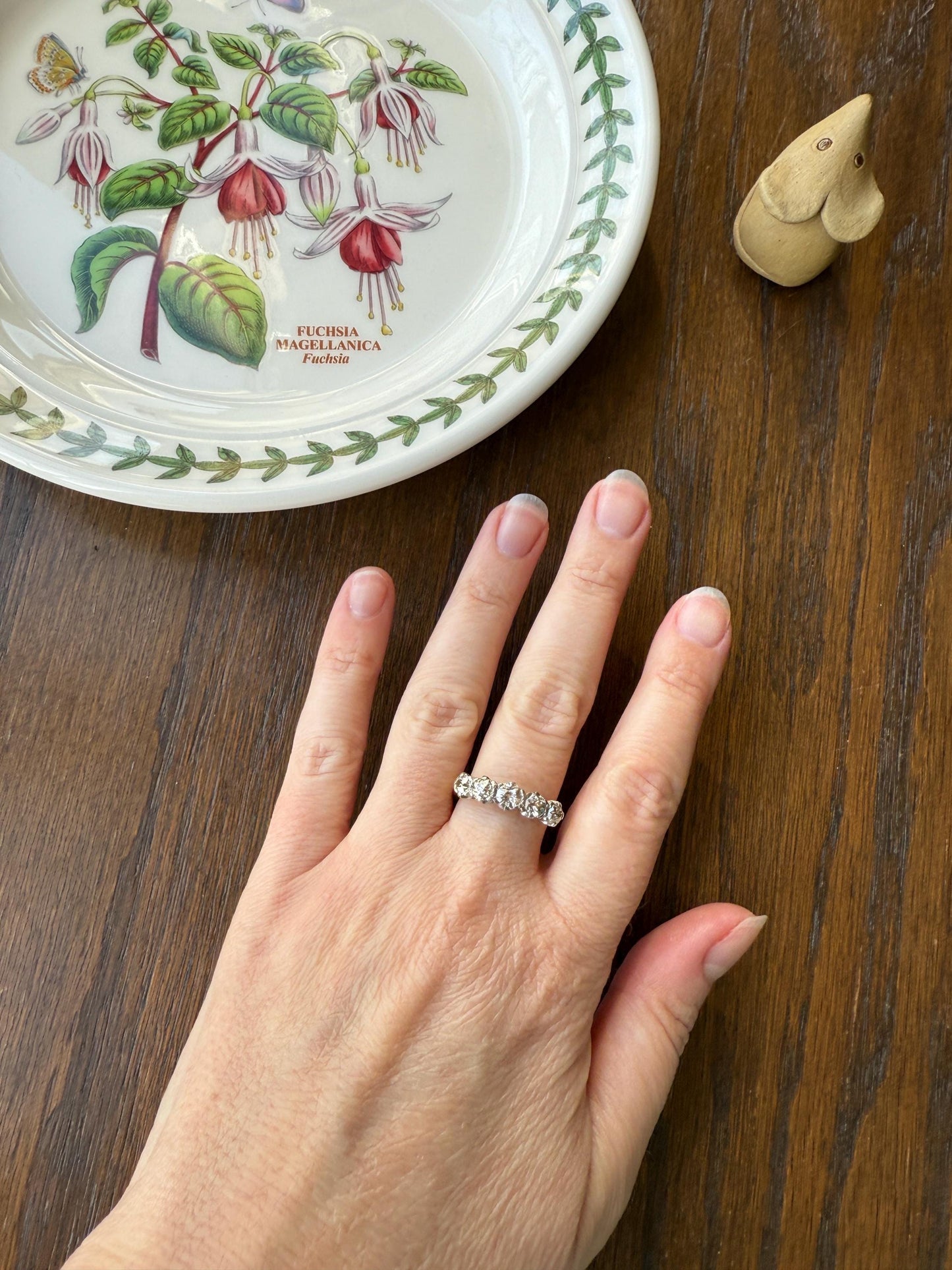 Antique 1.3 Carat Warm Old Mine Cut DIAMOND 5 Five Stone Band Ring 18k Gold Linear Art Deco Romantic Gift Stacker Wedding