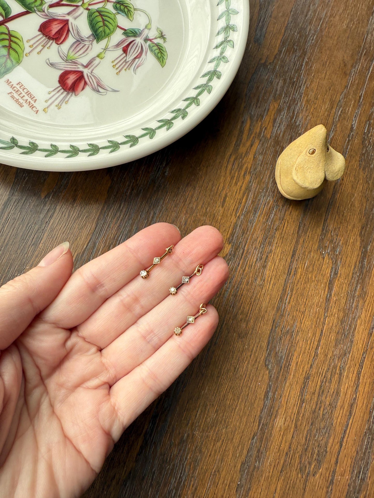 One VICTORIAN Antique Old Mine Cut DIAMOND Rose Cut Dangle Pendant Charm or Earrings Linear 18k Gold French Belle Epoque Buttercup 3 Avail