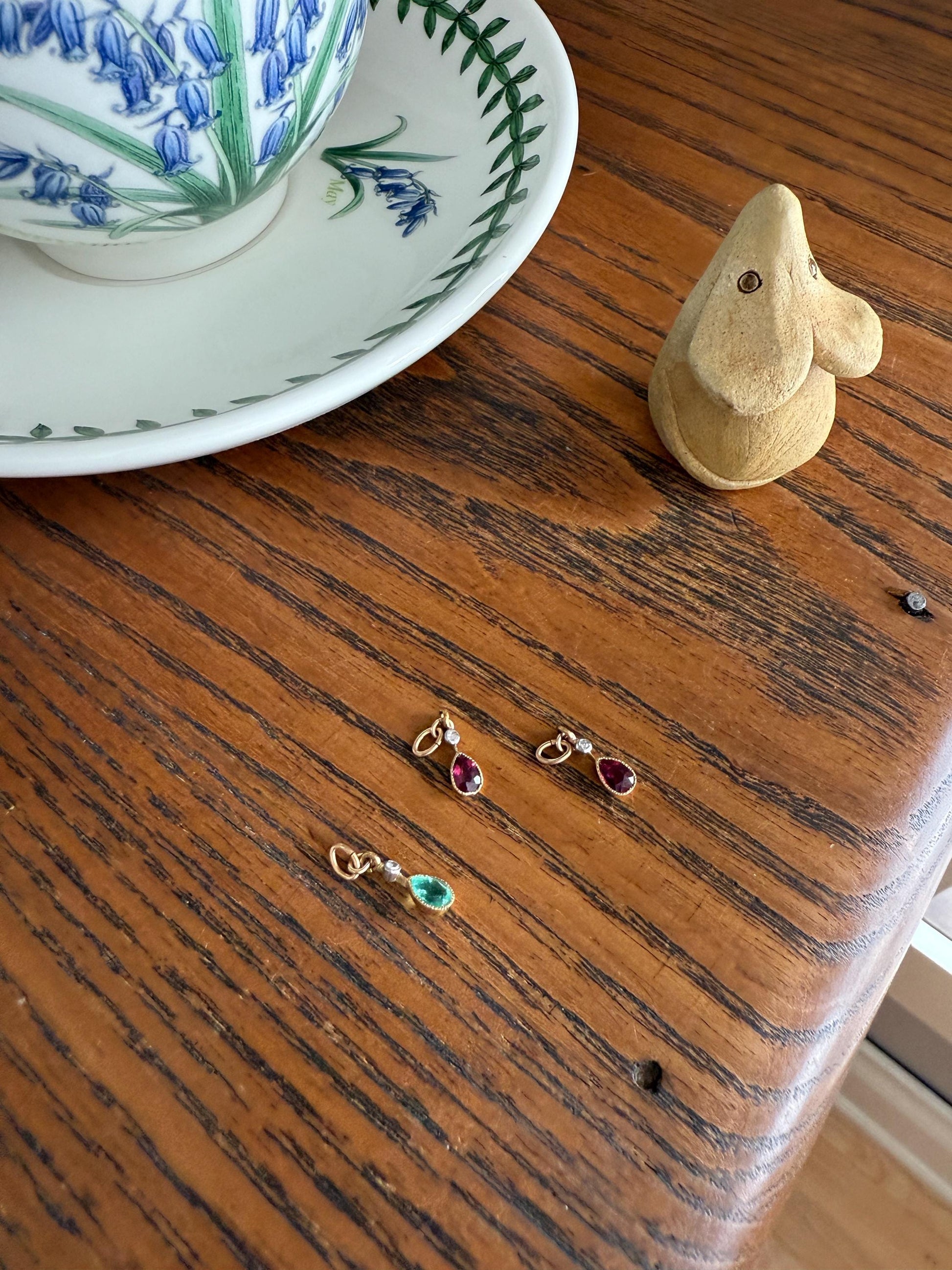 One Teardrop RUBY VICTORIAN Antique Rose Cut DIAMOND Dangle Pendant Charm 18k Gold French Belle Epoque Pear 3 Avail