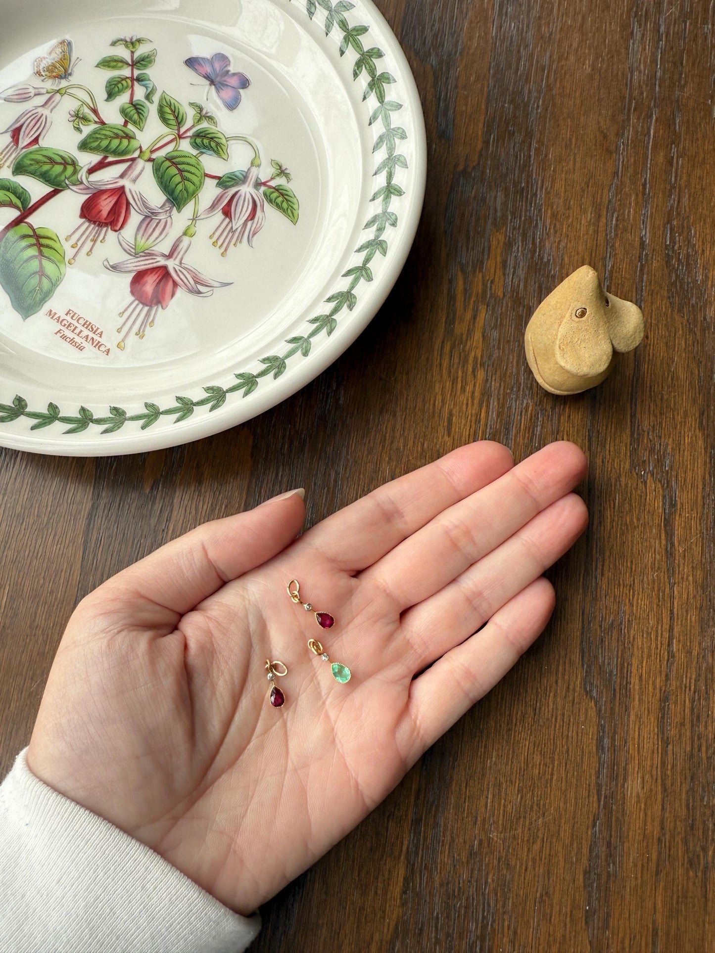 One Teardrop RUBY VICTORIAN Antique Rose Cut DIAMOND Dangle Pendant Charm 18k Gold French Belle Epoque Pear 3 Avail