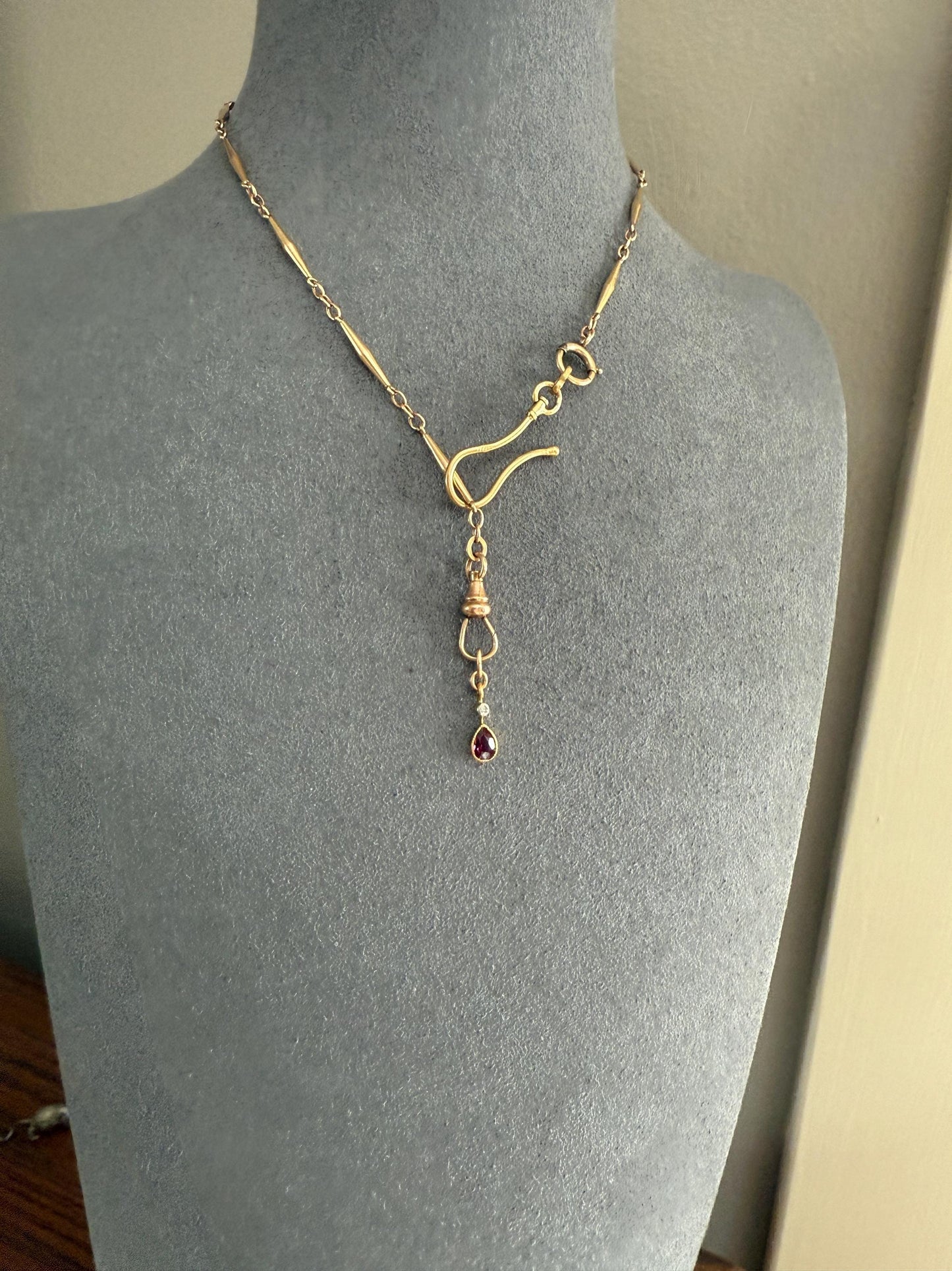 One Teardrop RUBY VICTORIAN Antique Rose Cut DIAMOND Dangle Pendant Charm 18k Gold French Belle Epoque Pear 3 Avail