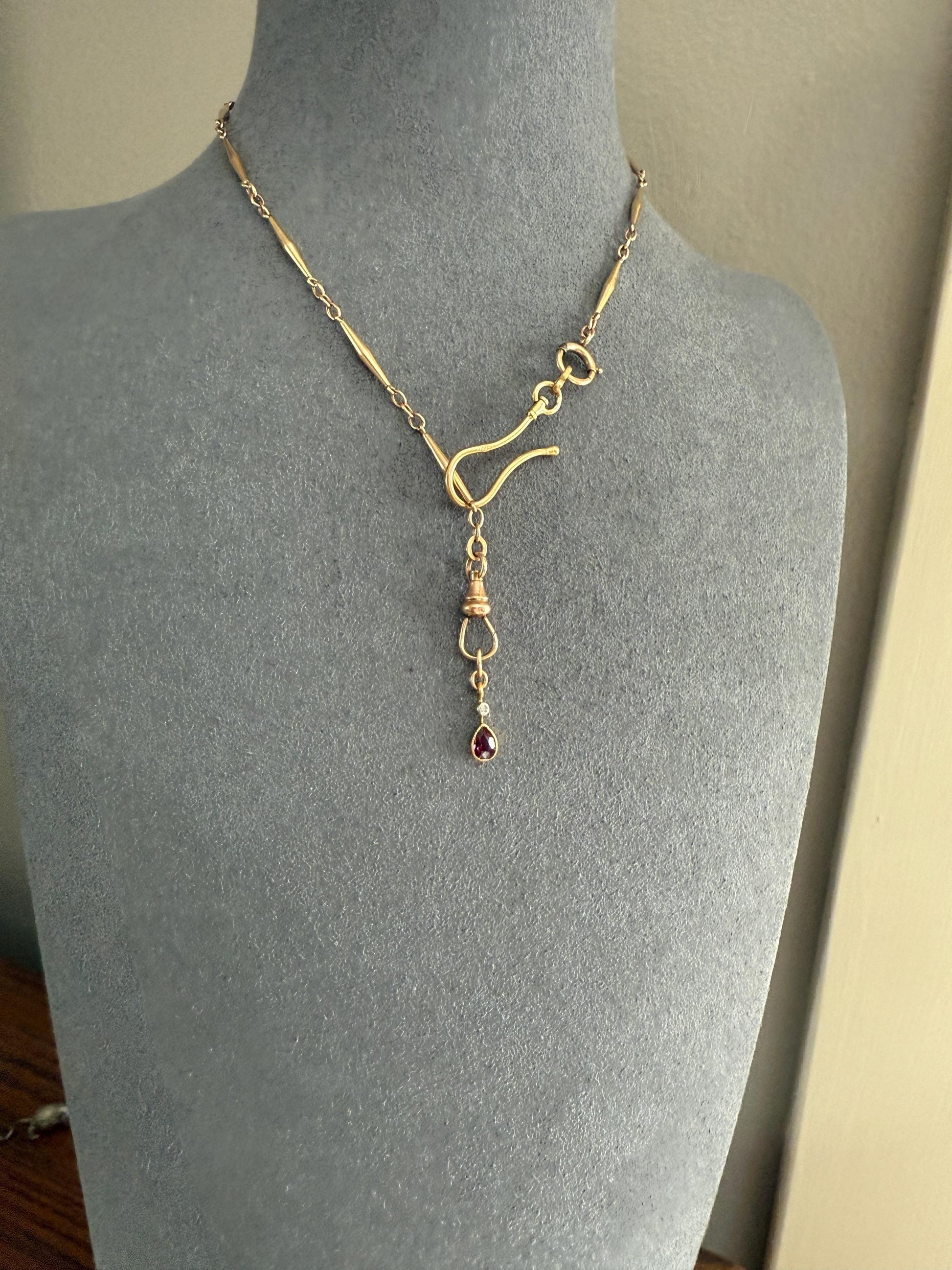 One Teardrop RUBY VICTORIAN Antique Rose Cut DIAMOND Dangle Pendant Charm 18k Gold French Belle Epoque Pear 3 Avail