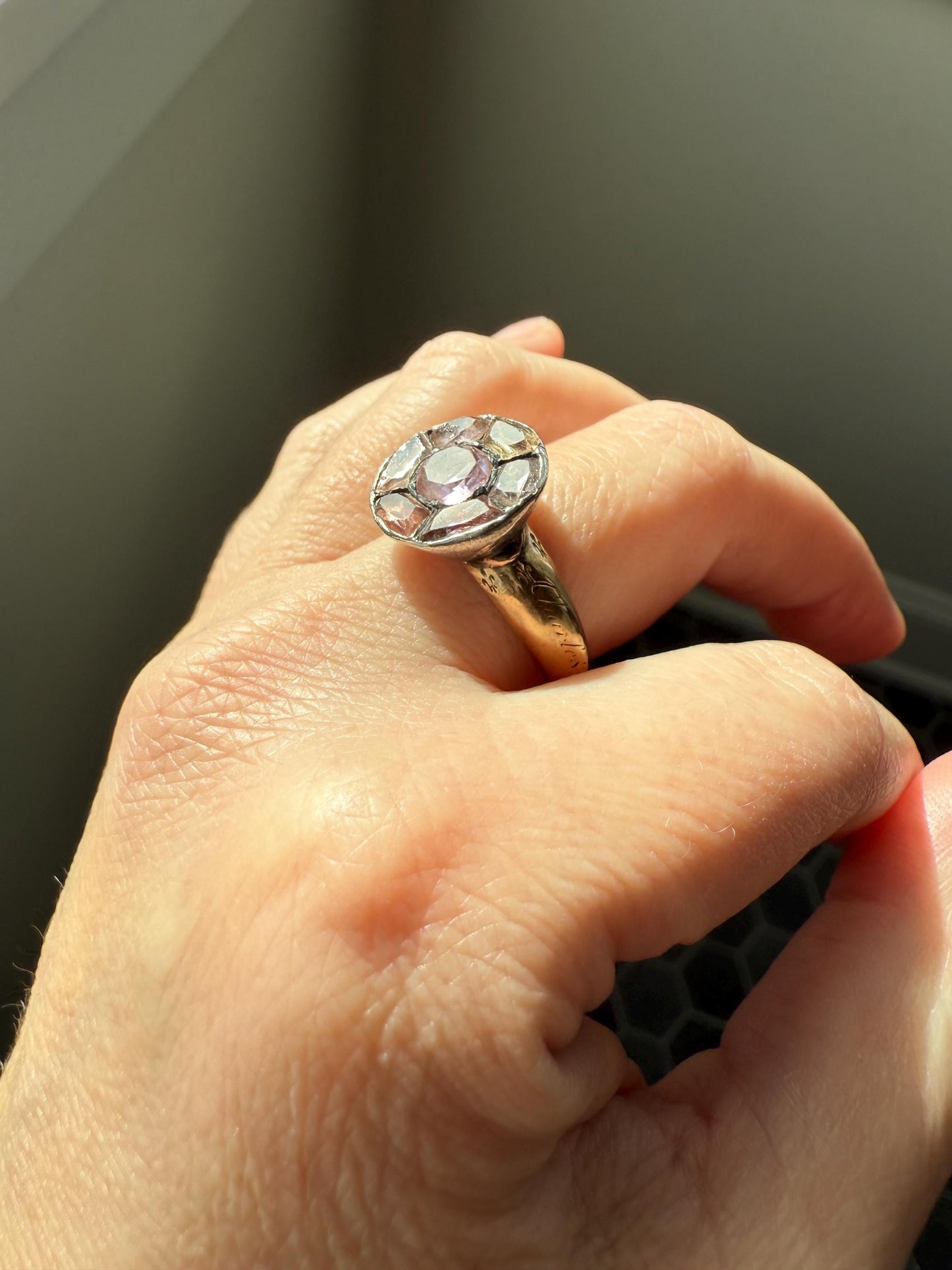 Antique Dated 1820 French Restoration Loyalty Ring Pink Topaz Quartz Engraved Charles Ferdinand Duke Historical Significance Militaria