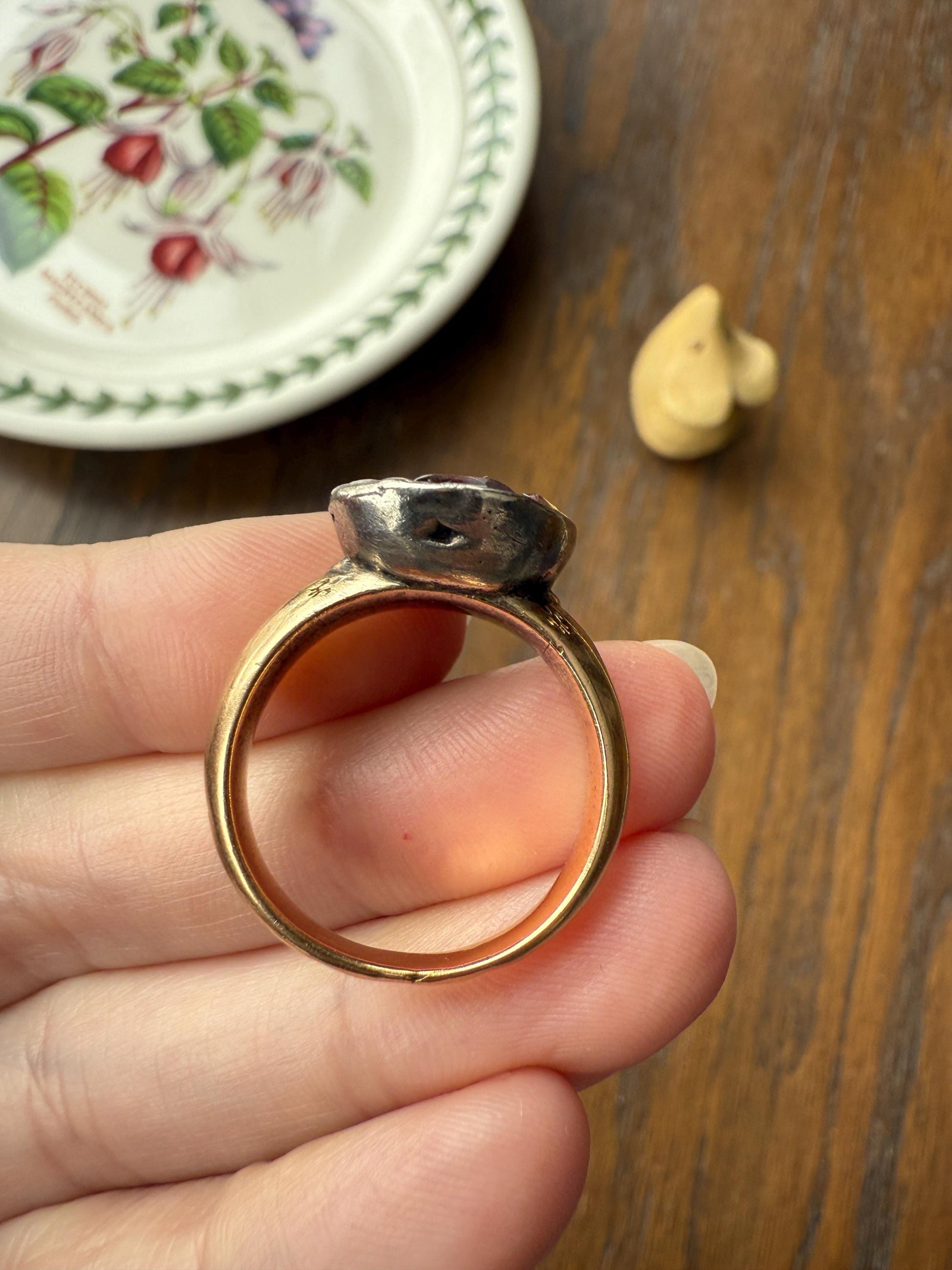 Antique Dated 1820 French Restoration Loyalty Ring Pink Topaz Quartz Engraved Charles Ferdinand Duke Historical Significance Militaria