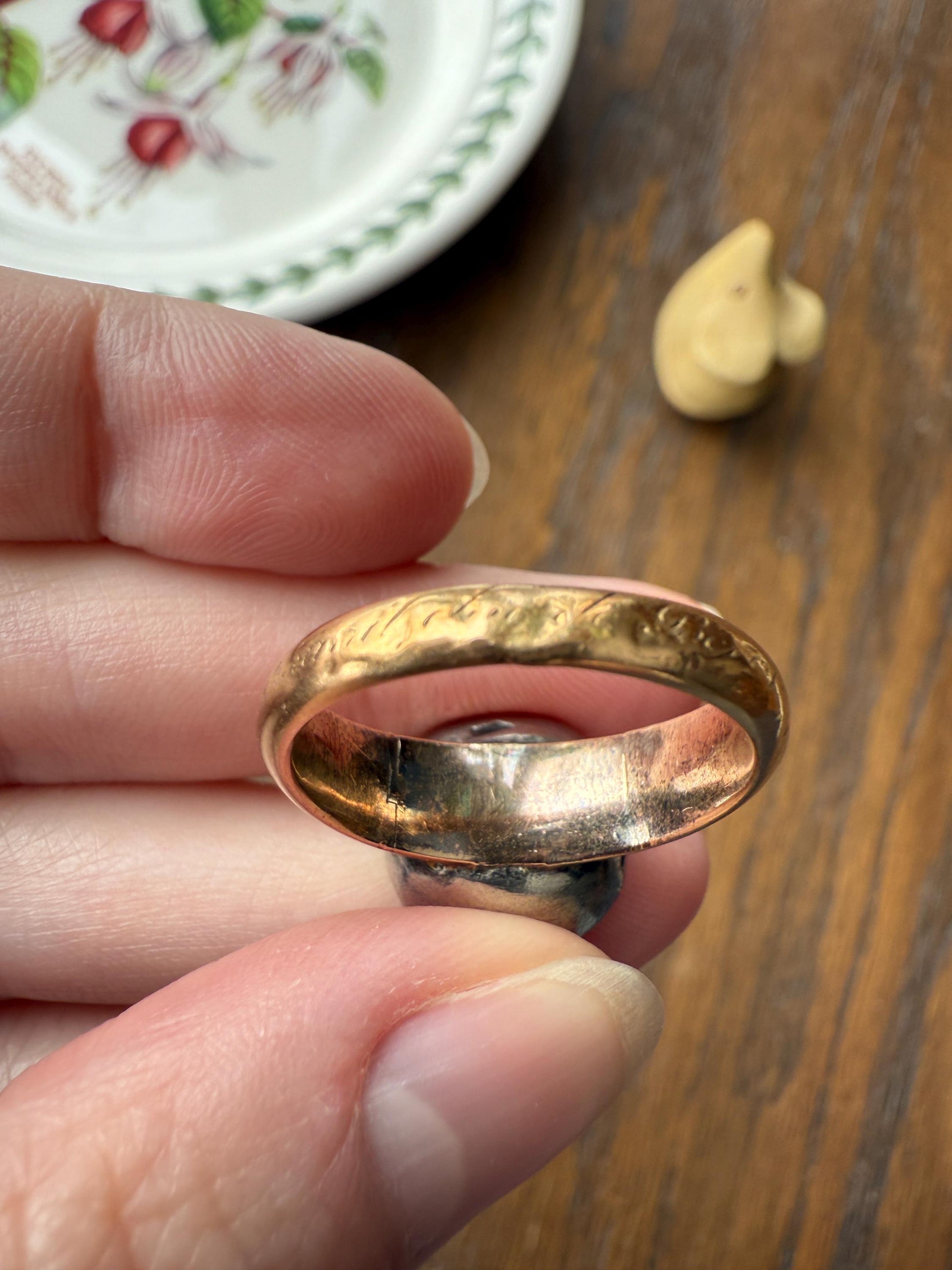 Antique Dated 1820 French Restoration Loyalty Ring Pink Topaz Quartz Engraved Charles Ferdinand Duke Historical Significance Militaria