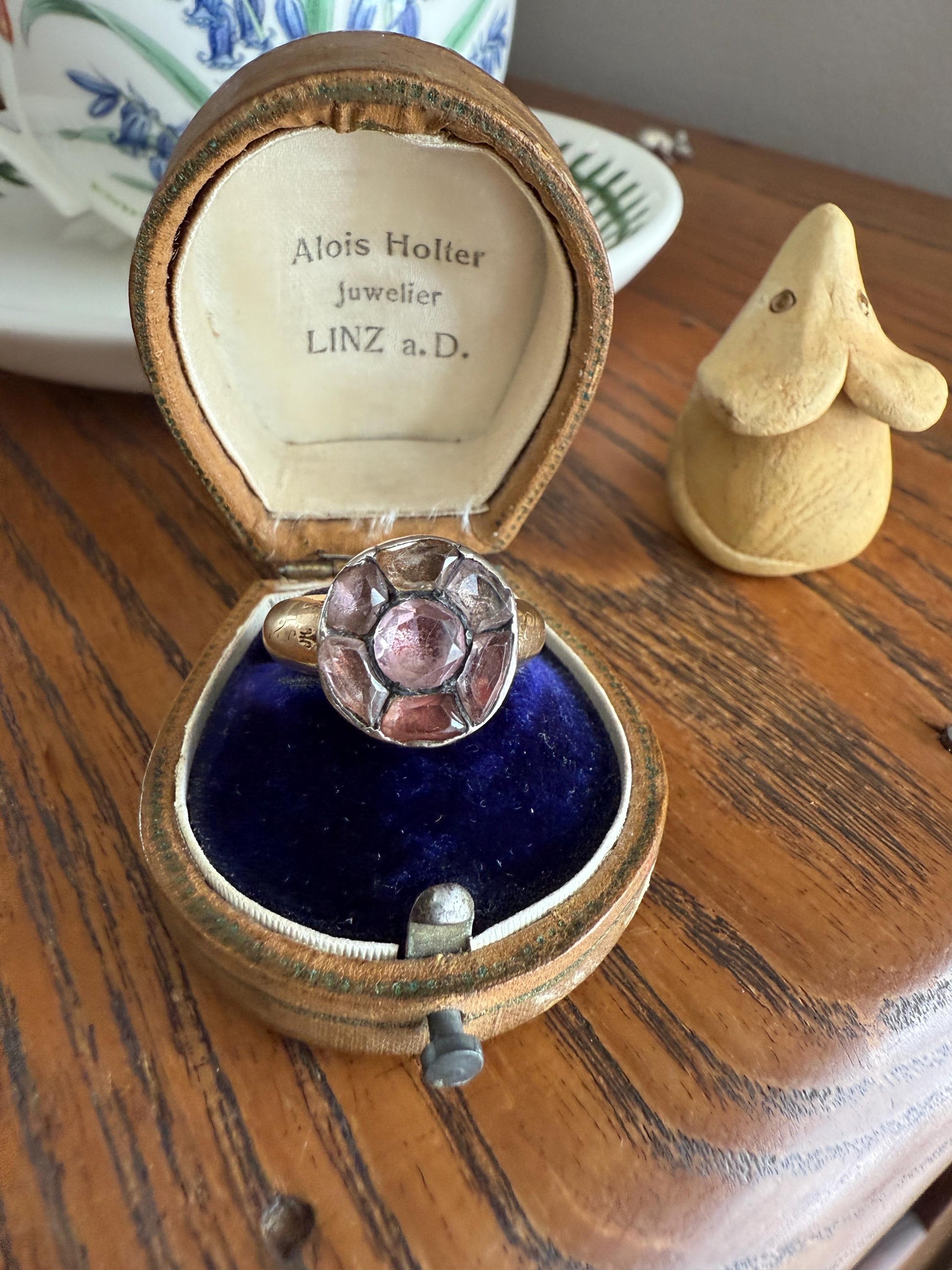 Antique Dated 1820 French Restoration Loyalty Ring Pink Topaz Quartz Engraved Charles Ferdinand Duke Historical Significance Militaria