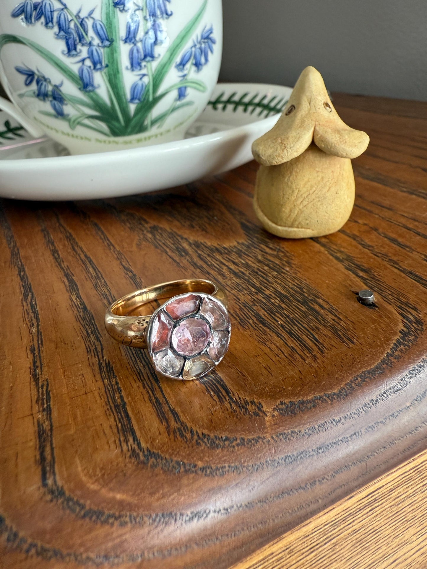 Antique Dated 1820 French Restoration Loyalty Ring Pink Topaz Quartz Engraved Charles Ferdinand Duke Historical Significance Militaria